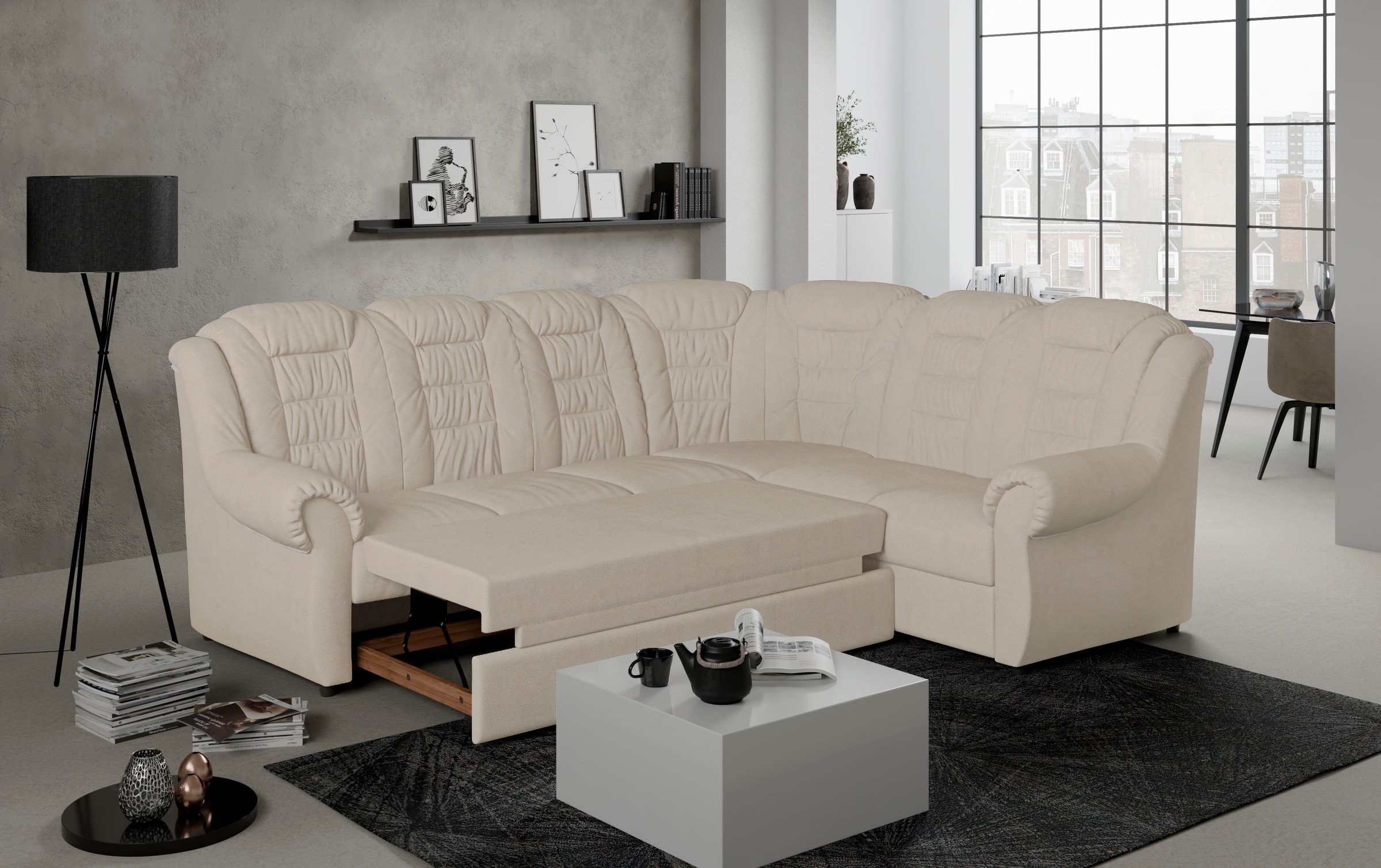Home affaire Ecksofa »Boston L-Form«, mit hoher Rückenlehne, wahlweise mit Bettfunktion & Stauraum