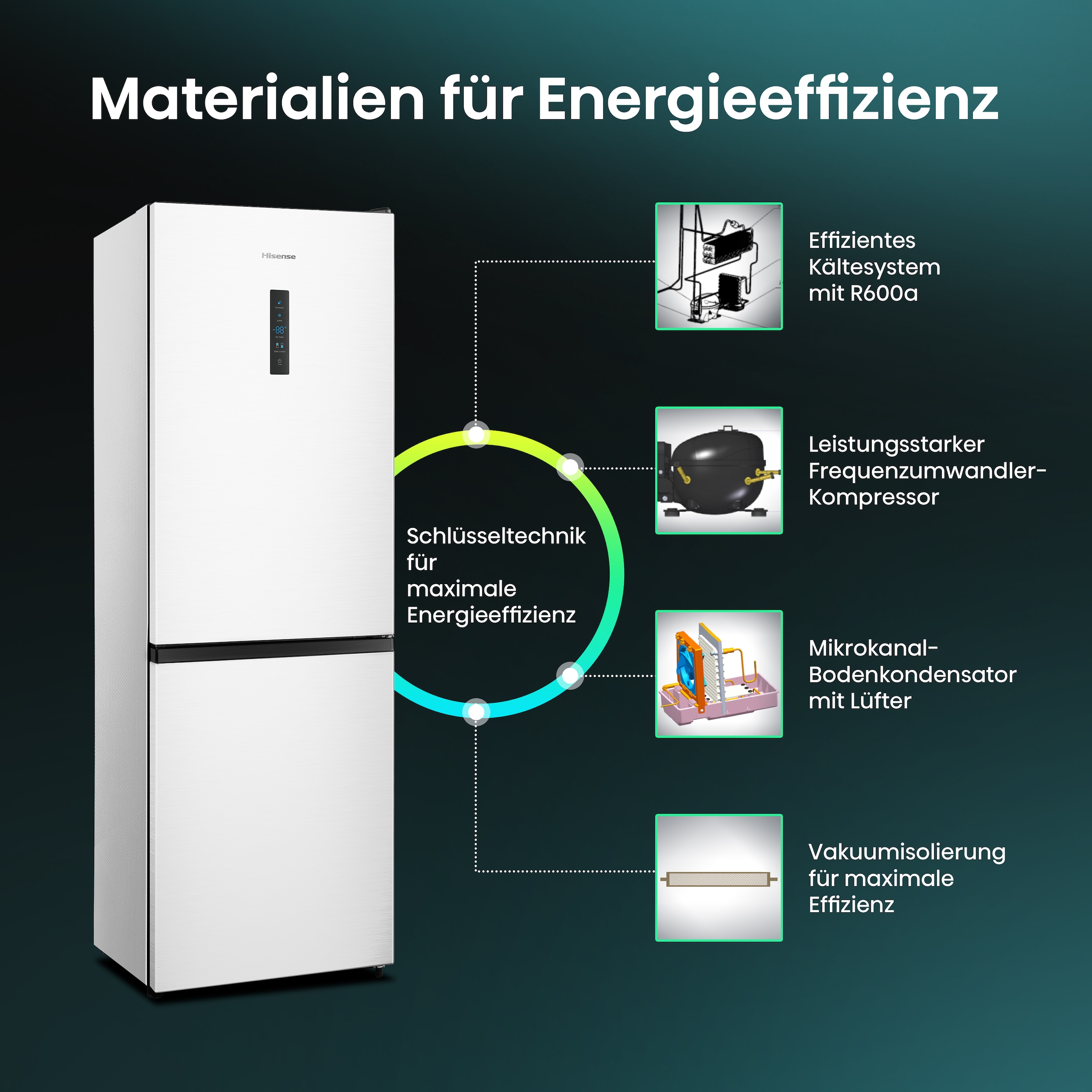 Hisense Kühl-/Gefrierkombination »RB390N4C«, RB390N4CWD, 186 cm hoch, 59,5 cm breit, Außen-Display