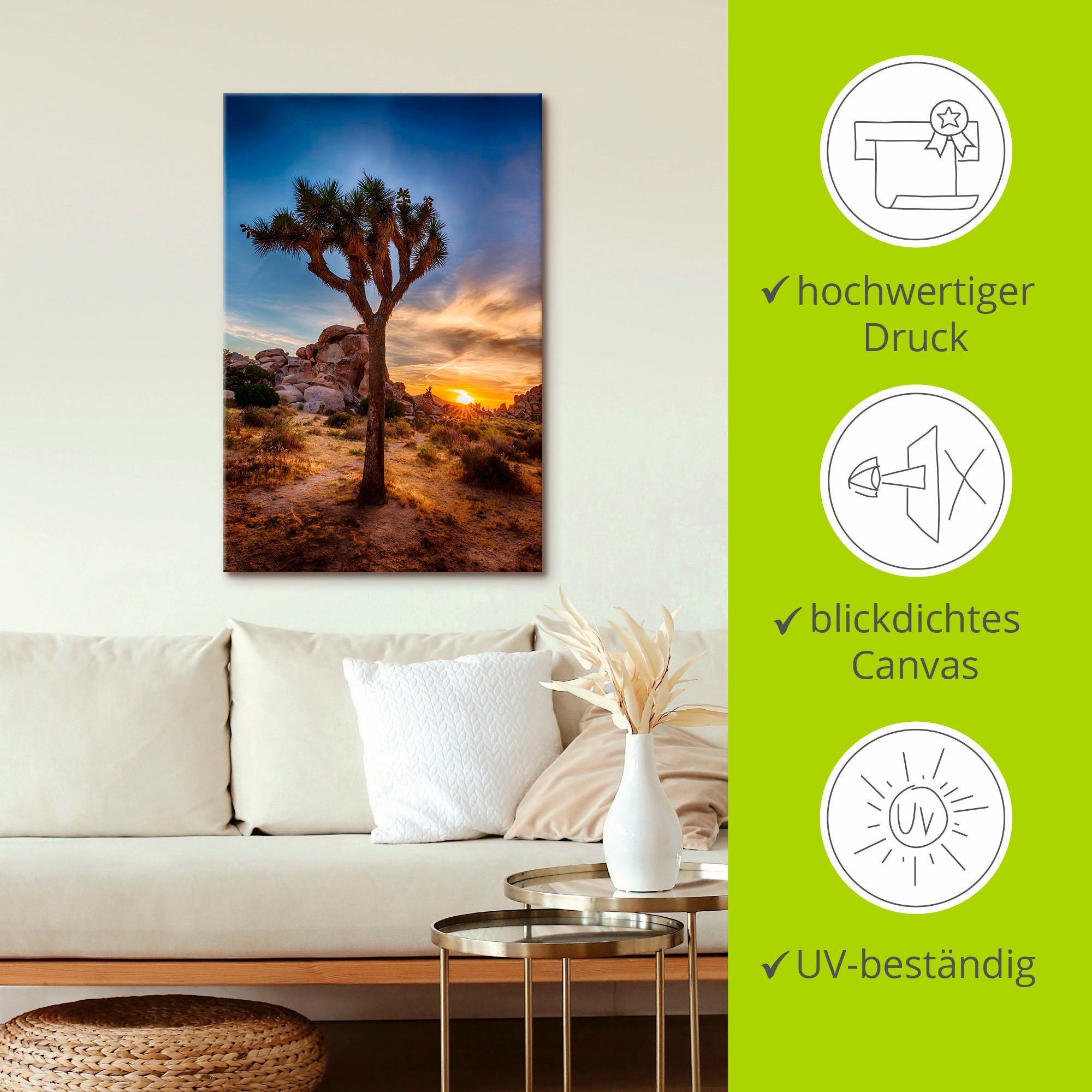 Artland Wandbild »Sonnenuntergang Joshua Tree NationalPark« (1 Stück), in vielen Größen & Produktarten - Alubild / Outdoorbild für den Außenbereich, Leinwandbild, Poster, Wandaufkleber / Wandtattoo auch für Badezimmer geeignet