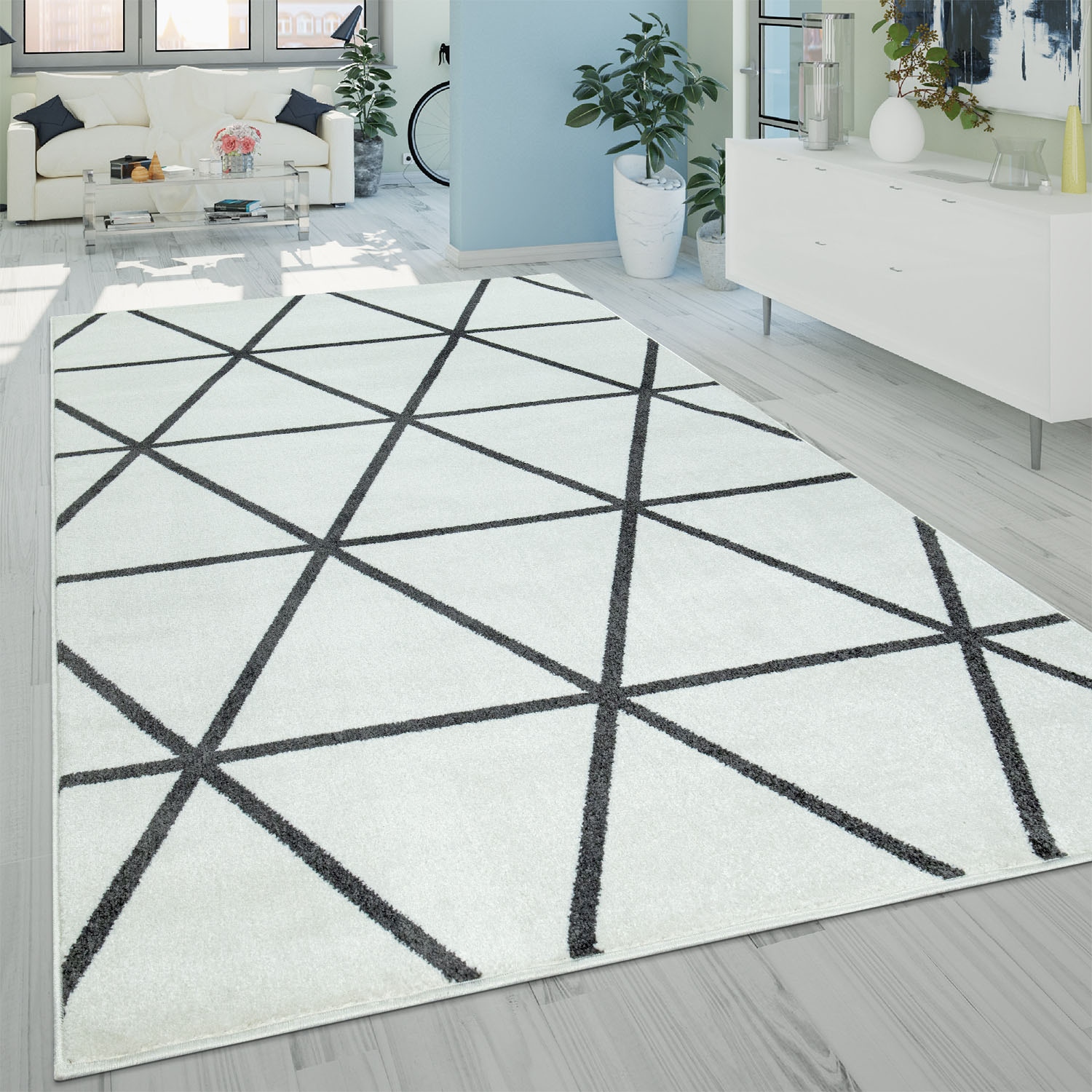 Paco Home Teppich Muster, Pastellfarben, bestellen rechteckig, Kurzflor auf Rauten »Stella 401«, Design, Teppich, Raten Skandi