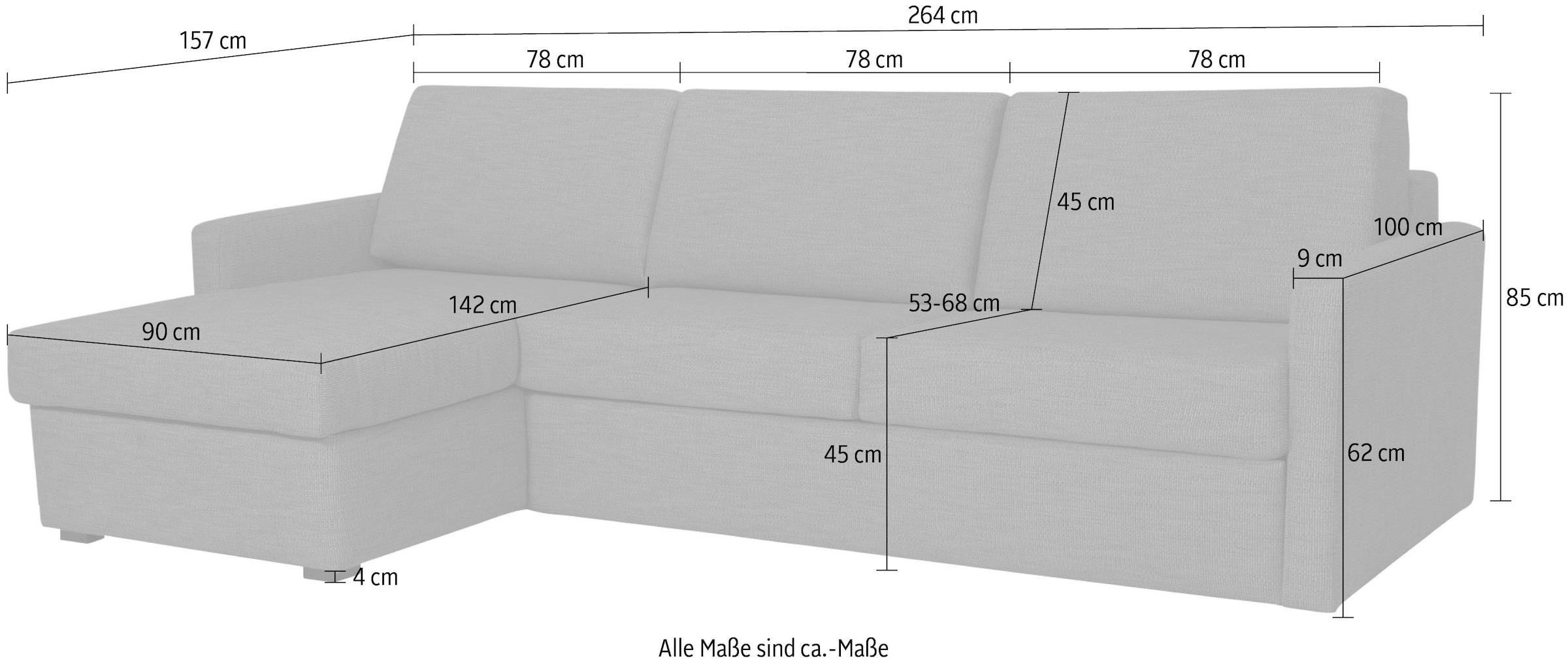 Places of Style Schlafsofa »GOLDPOINT Ecksofa 264 cm, Liegefläche (140/200cm), L-Form,«, Bettfunktion, Bonell-Federkernmatratze und Dauerschläfer-Funktion