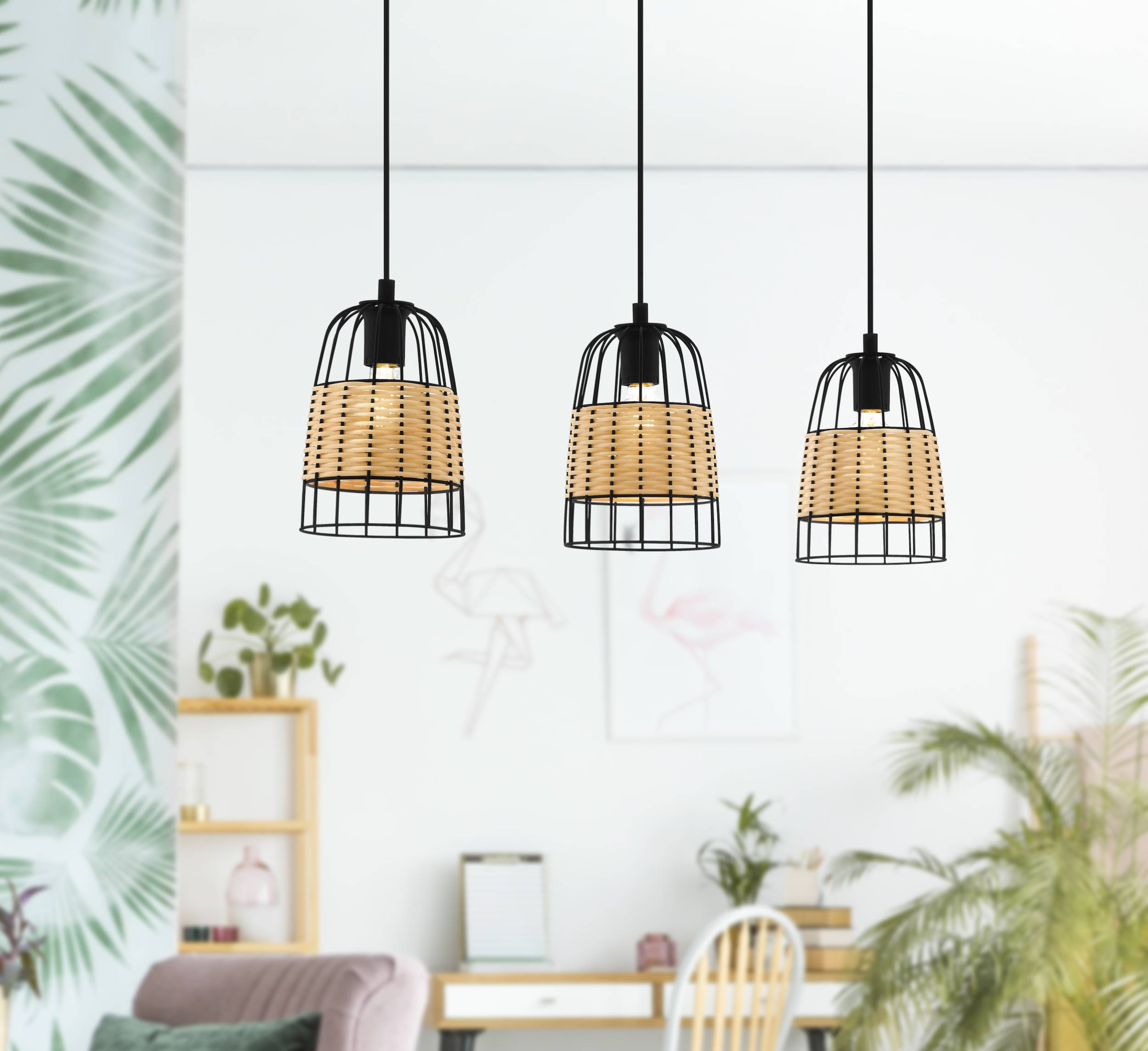 EGLO Hängeleuchte »Anwick«, 3 flammig, Leuchtmittel E27 | ohne Leuchtmittel, schwarz / L88 x H110 x B18 cm / exkl. 3 x E27 (je max. 40W) / Retro