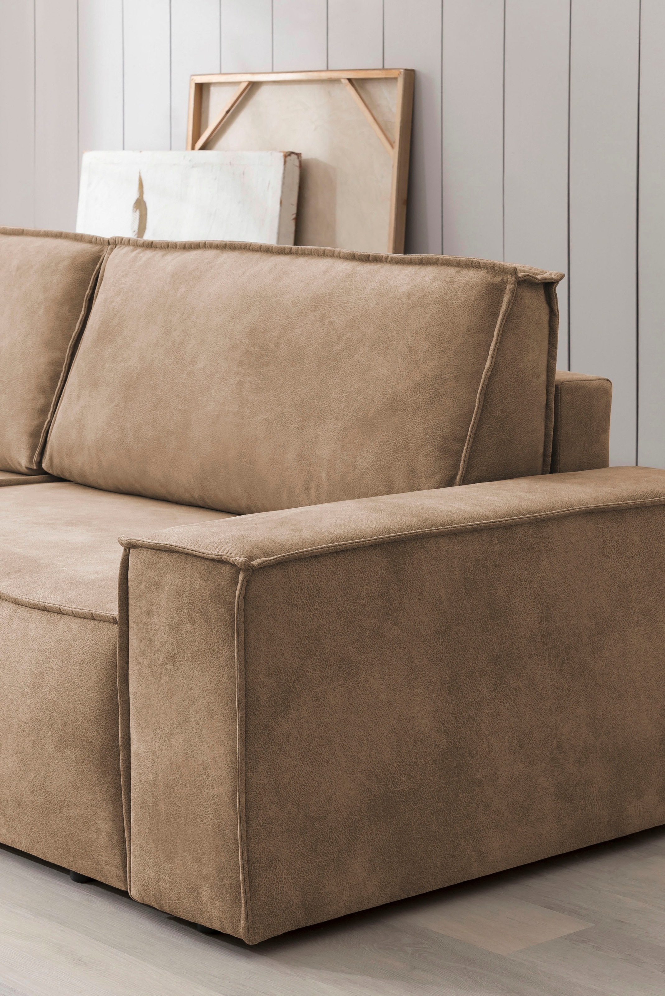 Home affaire Wohnlandschaft »SHERWOOD 329 cm, U-Form, Schlafsofa,«, Schlaffunktion m. Bettkasten (194x139 cm), Cord, Vintage, Samtvelours