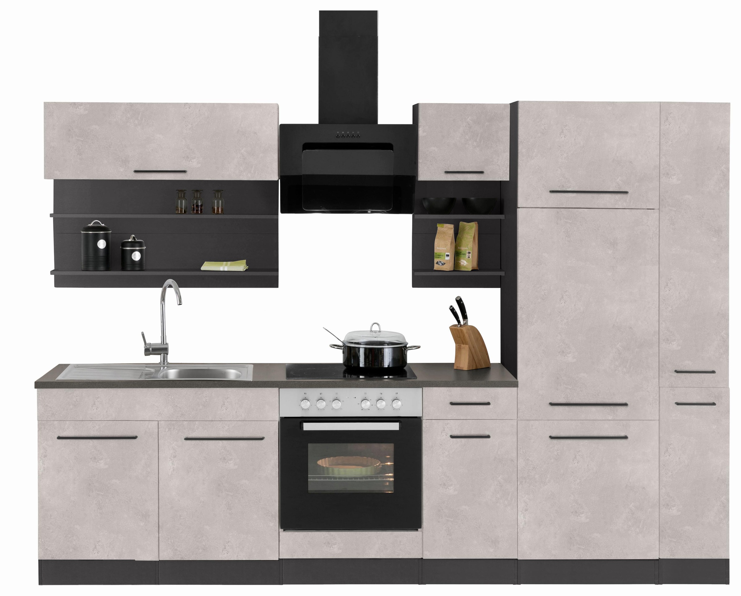 KOCHSTATION Küchenzeile »KS-Tulsa«, ohne E-Geräte, Breite 300 cm, schwarze Metallgriffe, MDF Fronten