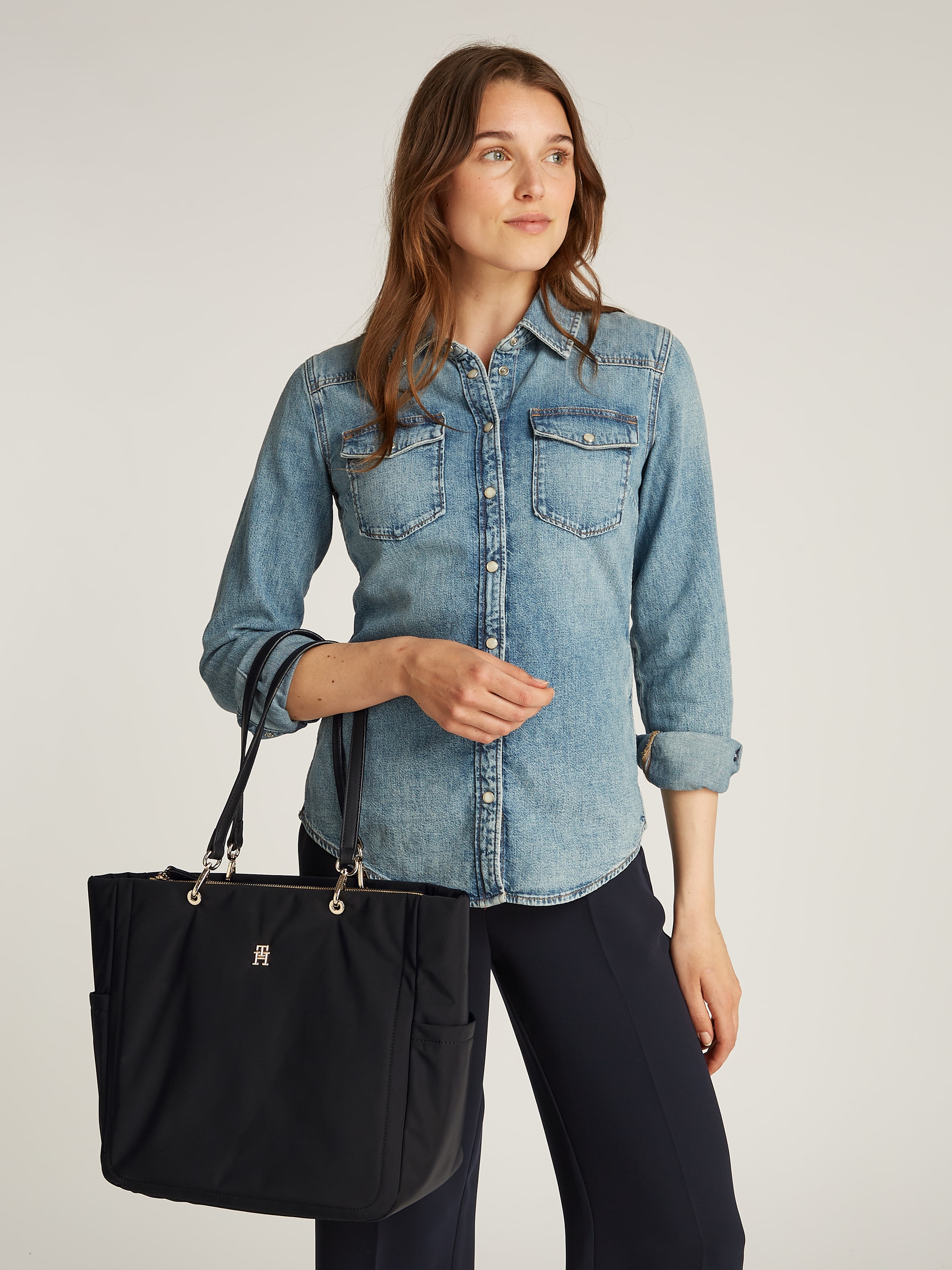 Tommy Hilfiger Shopper »TH SPRING TOTE«, Damen Beuteltasche, Henkeltasche, Umhängetasche mit TH-Logo
