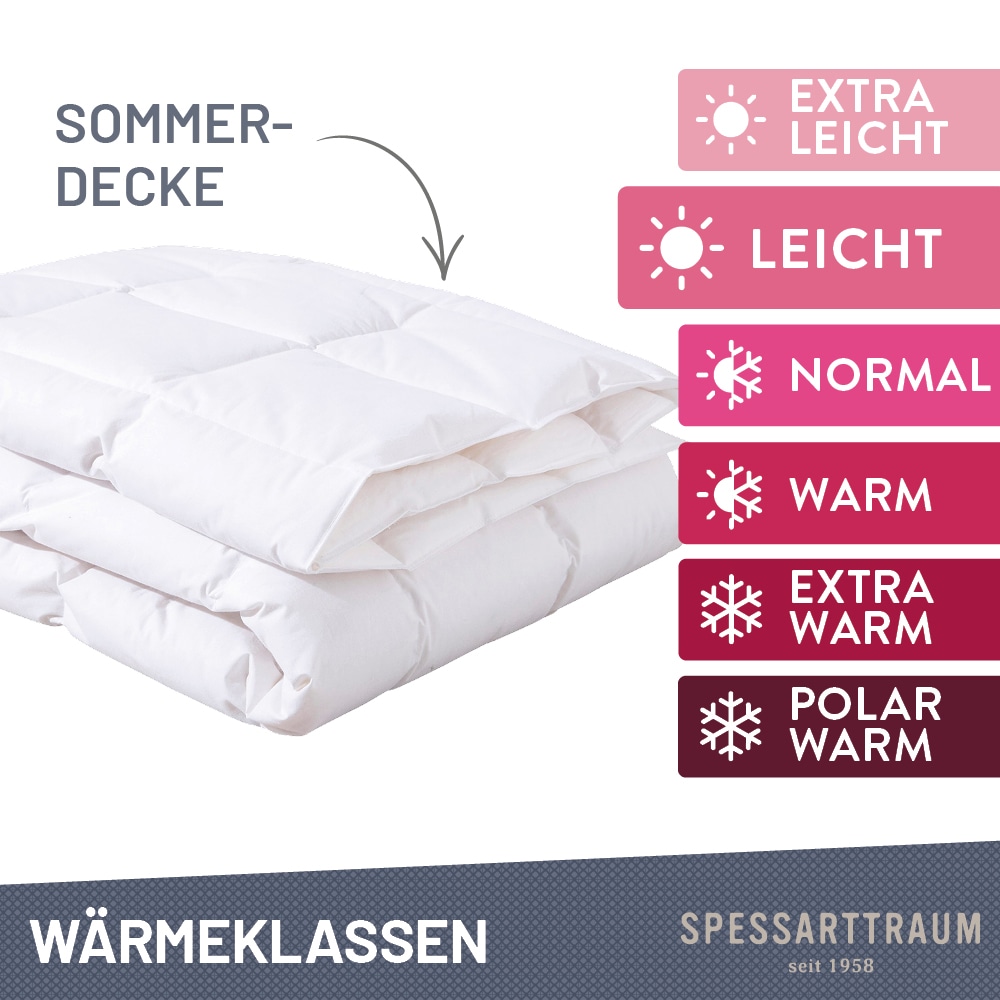 SPESSARTTRAUM Daunenbettdecke »Arosa Bettdecke min 135x200 cm & weitere Größen«, leicht, Füllung 90% Daunen & 10% Federn, Bezug 100% Baumwolle, (1 St.), Bettdecke Winter, Sommer, Made in Germany