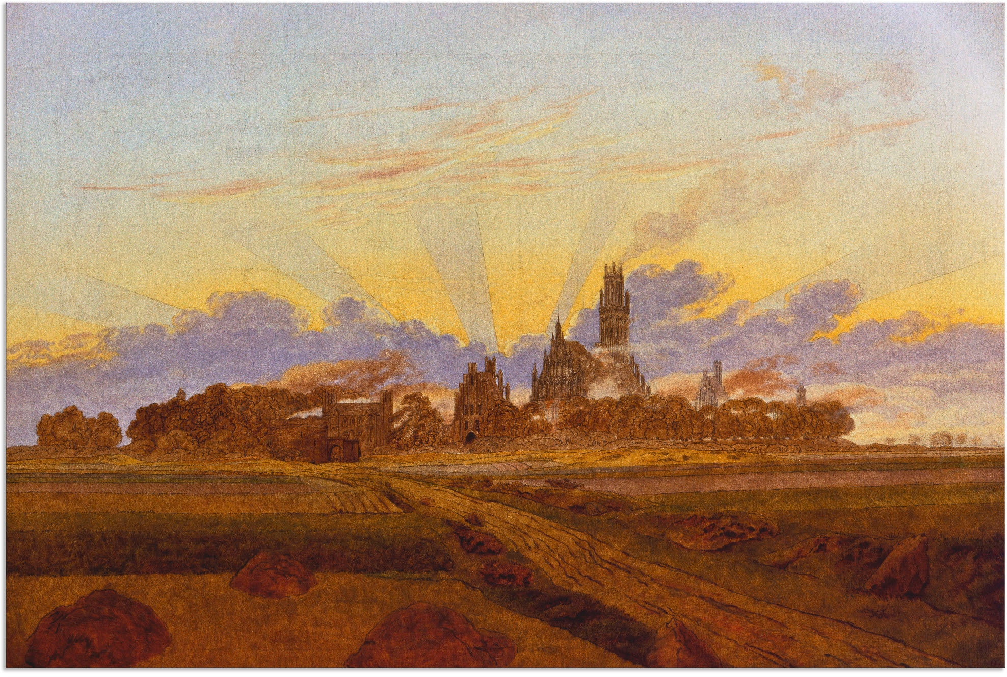 Artland Wandbild »Das brennende Neubrandenburg. 1835.«, Europa, (1 St.), als Alubild, Leinwandbild, Wandaufkleber oder Poster in versch. Größen