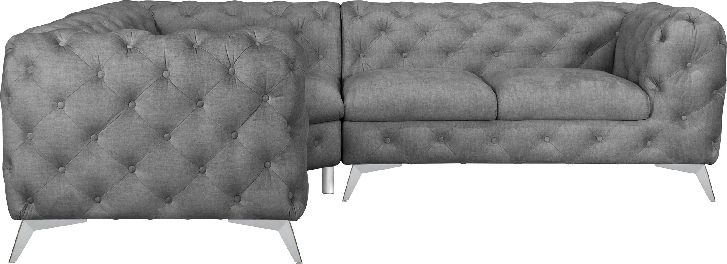 Leonique Chesterfield-Sofa »Ecksofa GLYNIS L-Form mit Wellenunterfederung, Maße B/T/H 264/264/75cm«, aufwändige Knopfheftung, moderne Chesterfield Optik, Fußfarbe wählbar
