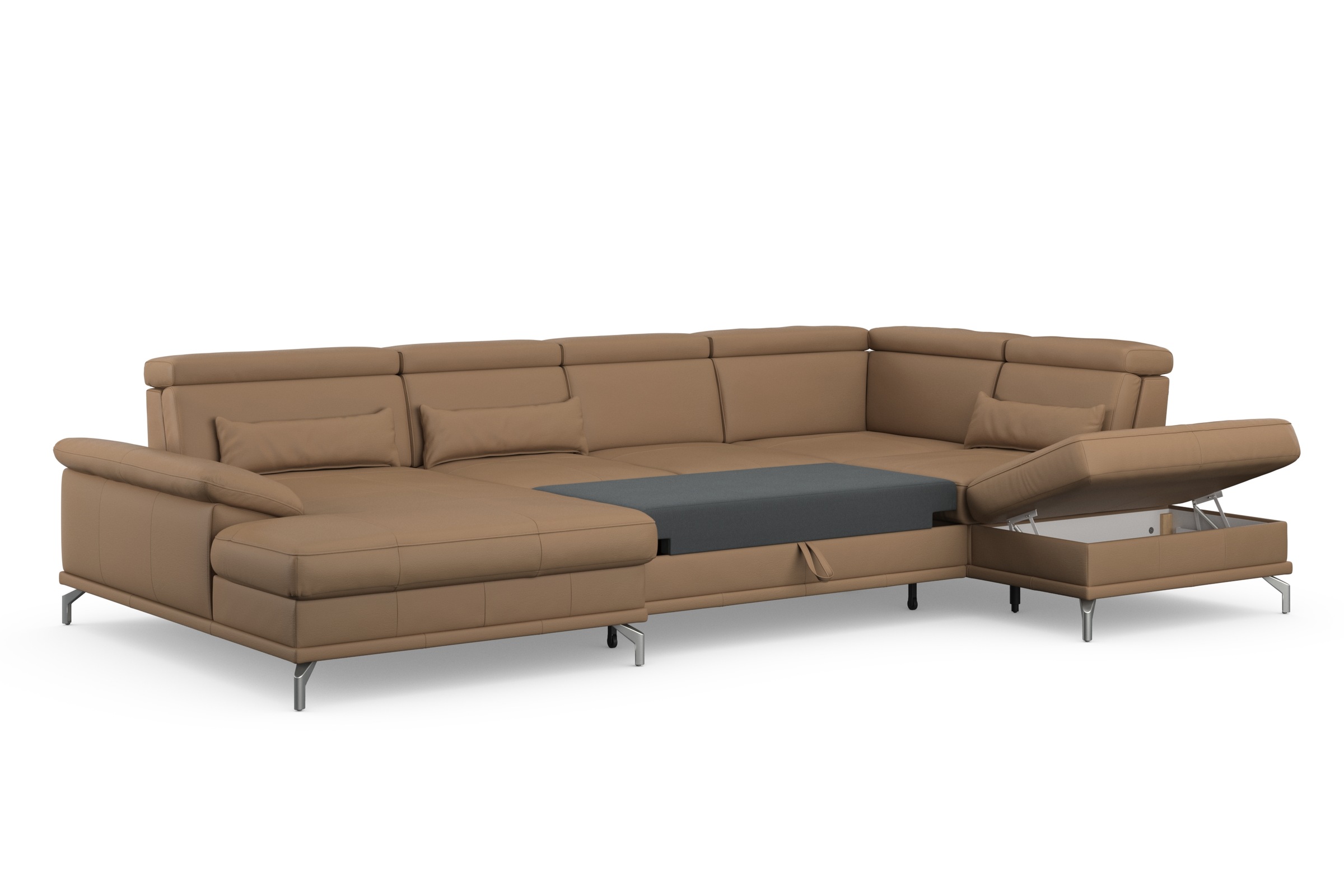 sit&more Wohnlandschaft »Cabrio U-Form, mit Sitztiefenverstellung, Arm- und Kopfteilverstellung«, 3 Nierenkissen, Federkern, optional Bettfunktion und Stauraum