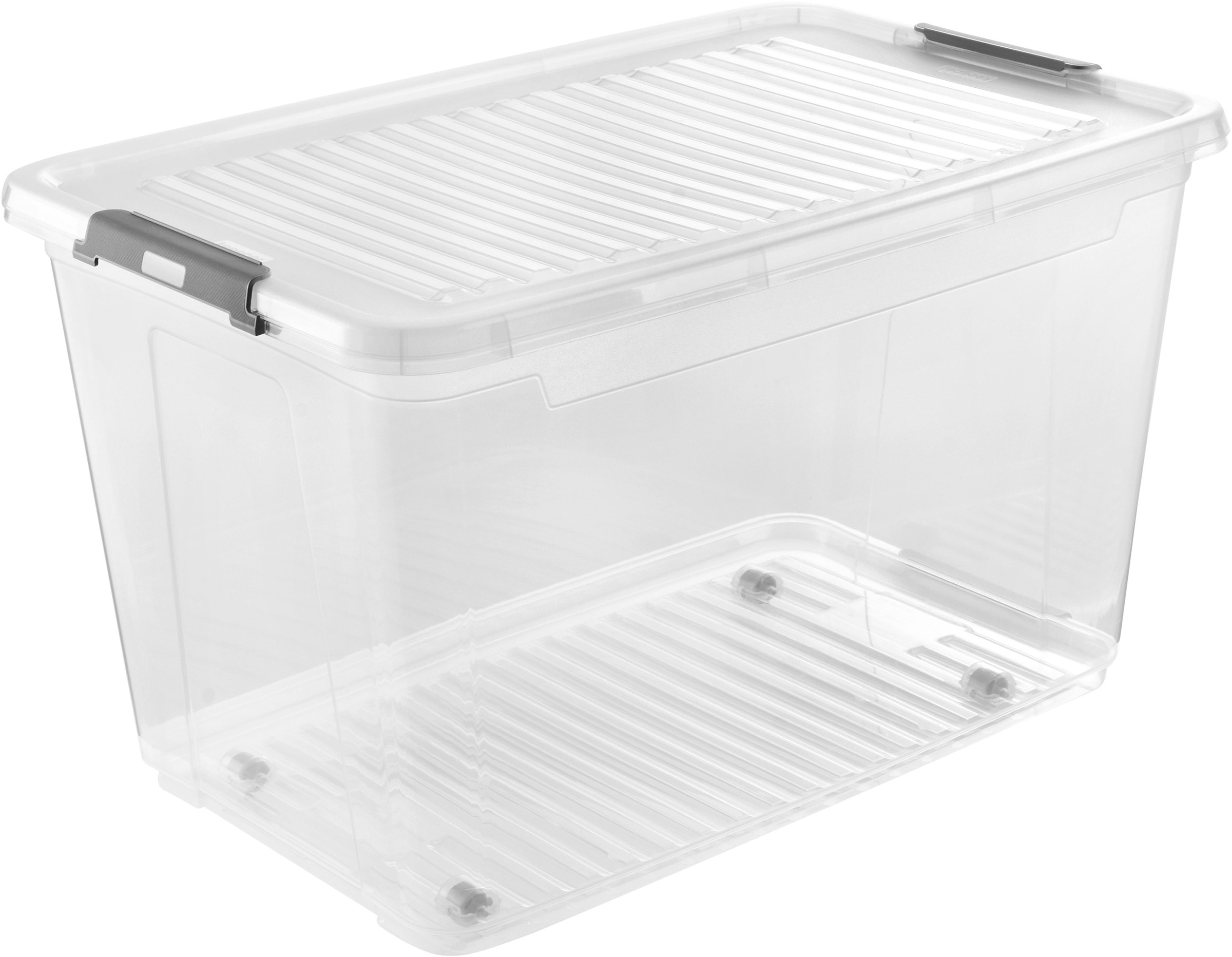 keeeper Aufbewahrungsbox »Clipbox Leo (Set 5 St.) 56 L, 59 x 38 x 35,5 cm« Schanierclips, Doppelöffnung, 90° drehbare Räder, fixierbarer Deckel