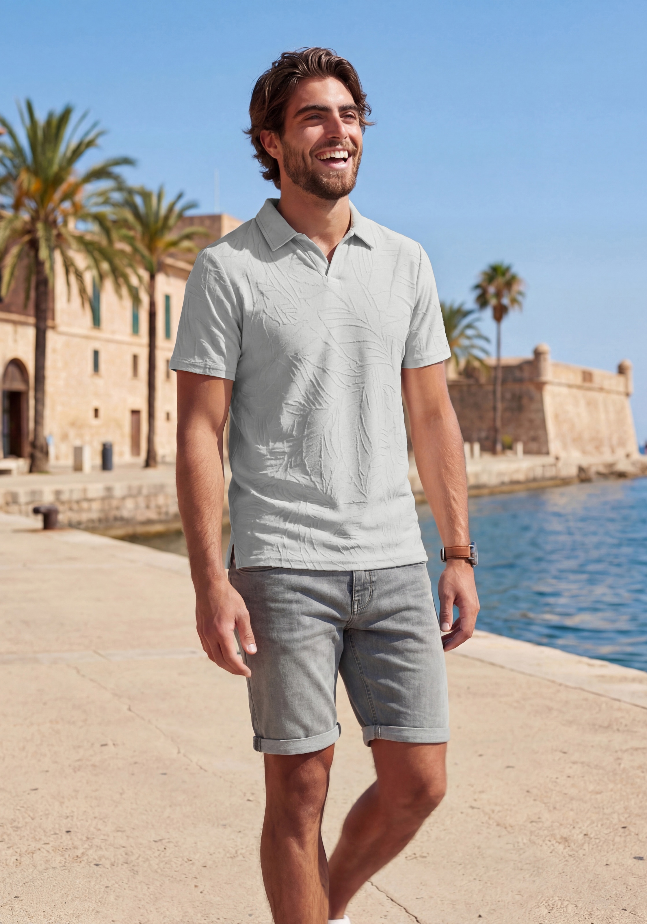 Beachtime Poloshirt », T-Shirt mit modischen Blätter-Design bis Größe 5XL« neue Strukturqualität im Blätter-Design