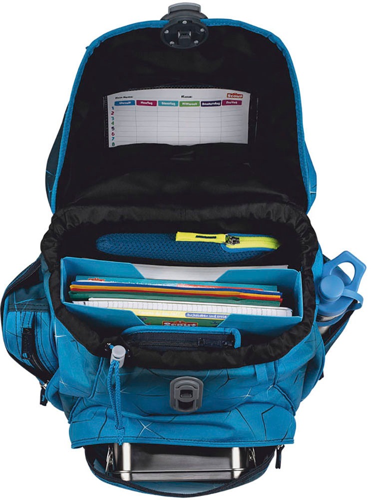 Scout Schulranzen »Alpha Safety Light, mit LED-Lichtleiter, Polar Blue«, Retroreflektierende Flächen-LED-Lichtleiter, mit Powerbank; enthält recyceltes Material