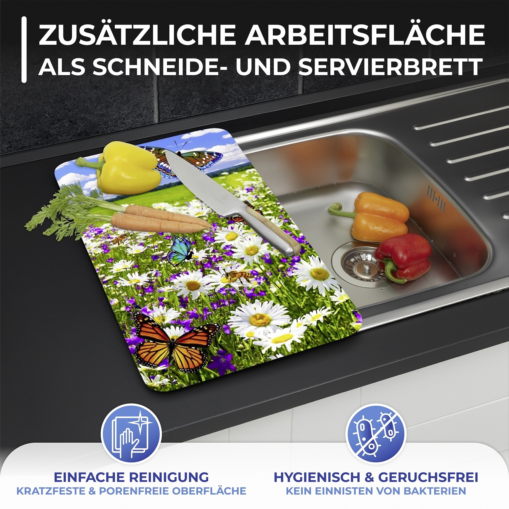 Maximex Herd-Abdeckplatte »Universal Modell Sommerwiese«, (Set, 2 tlg.), Herdabdeckung für alle Herdarten, kratzfest, mit rutschfesten Füßen