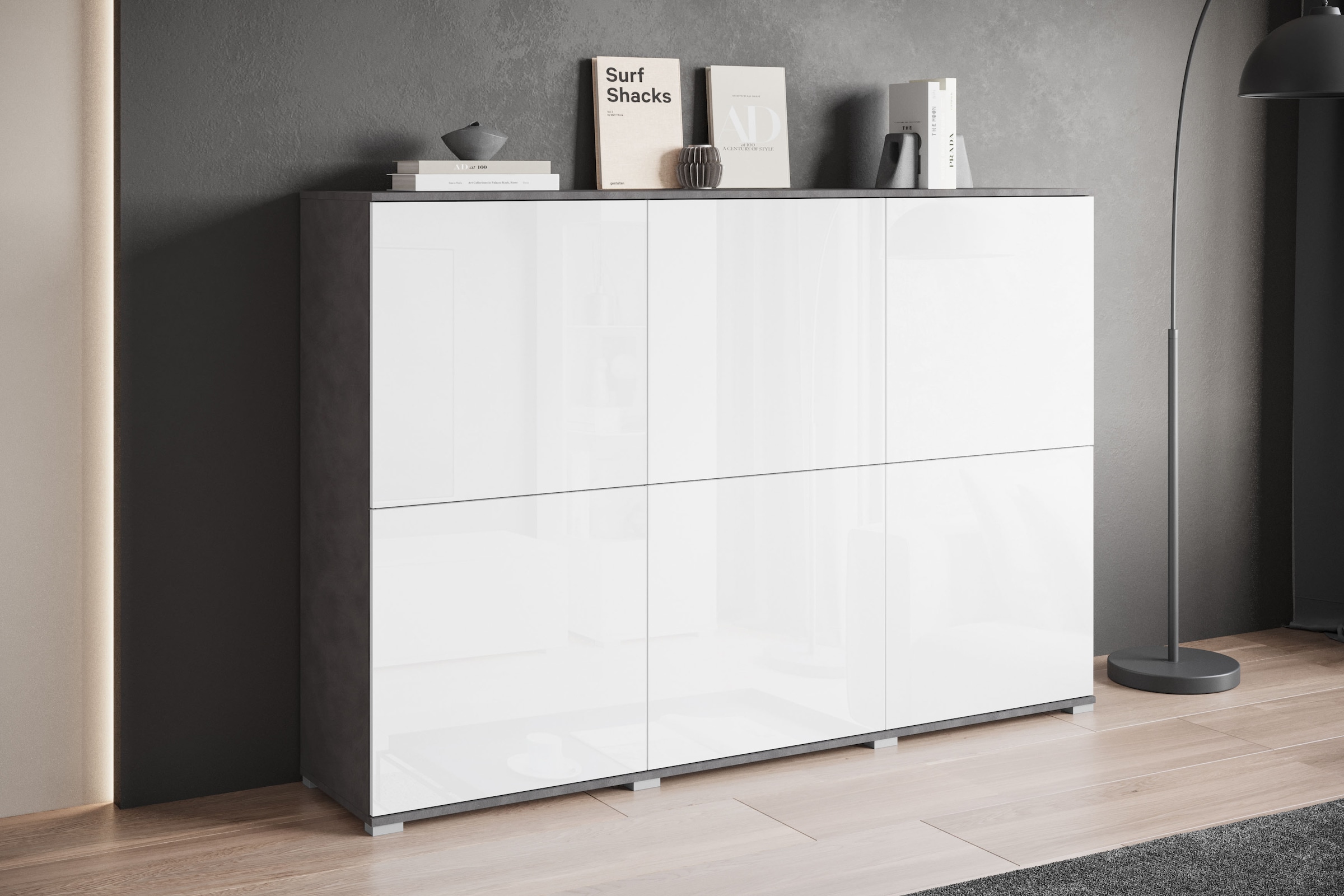 OTTO home Highboard »Kenia, moderne grifflose Hochkommode mit 6 Türen, Breite 180 cm« 1 Stk. tlg. Push-to-Open-Fronten, höhenverstellbaren Einlegeböden