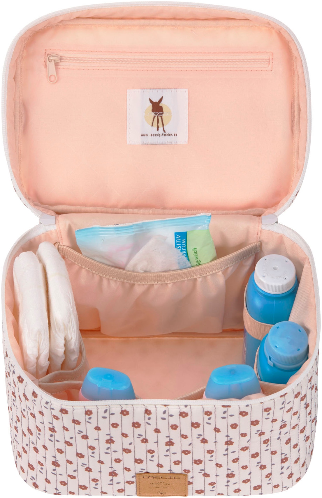 LÄSSIG Wickeltasche »Flowers White, Wickeltisch Organizer«, PETA-approved vegan