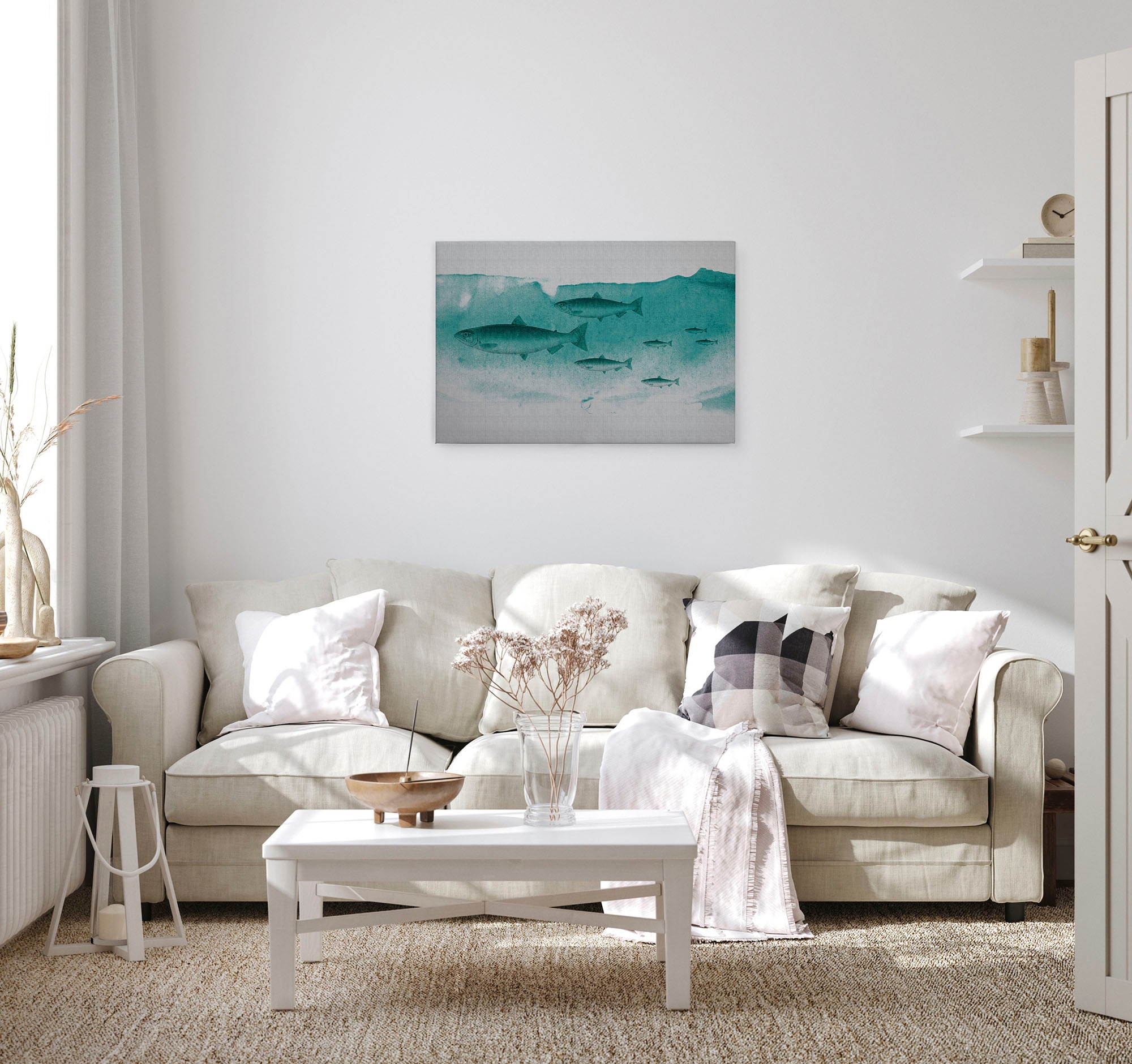 A.S. Création Leinwandbild »into the blue«, Kunst-Tiere-Kinder, (1 St.), Keilrahmen Unterwasser Welt Fische Leinwand-Bild Wohnzimmer modern