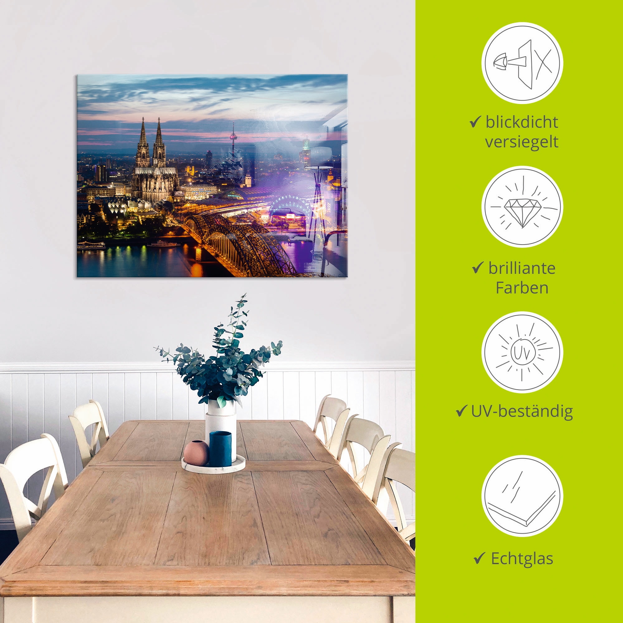 Artland Glasbild »Köln Panorama am Abend« Deutschland 1 Stk. tlg. in verschiedenen Größen
