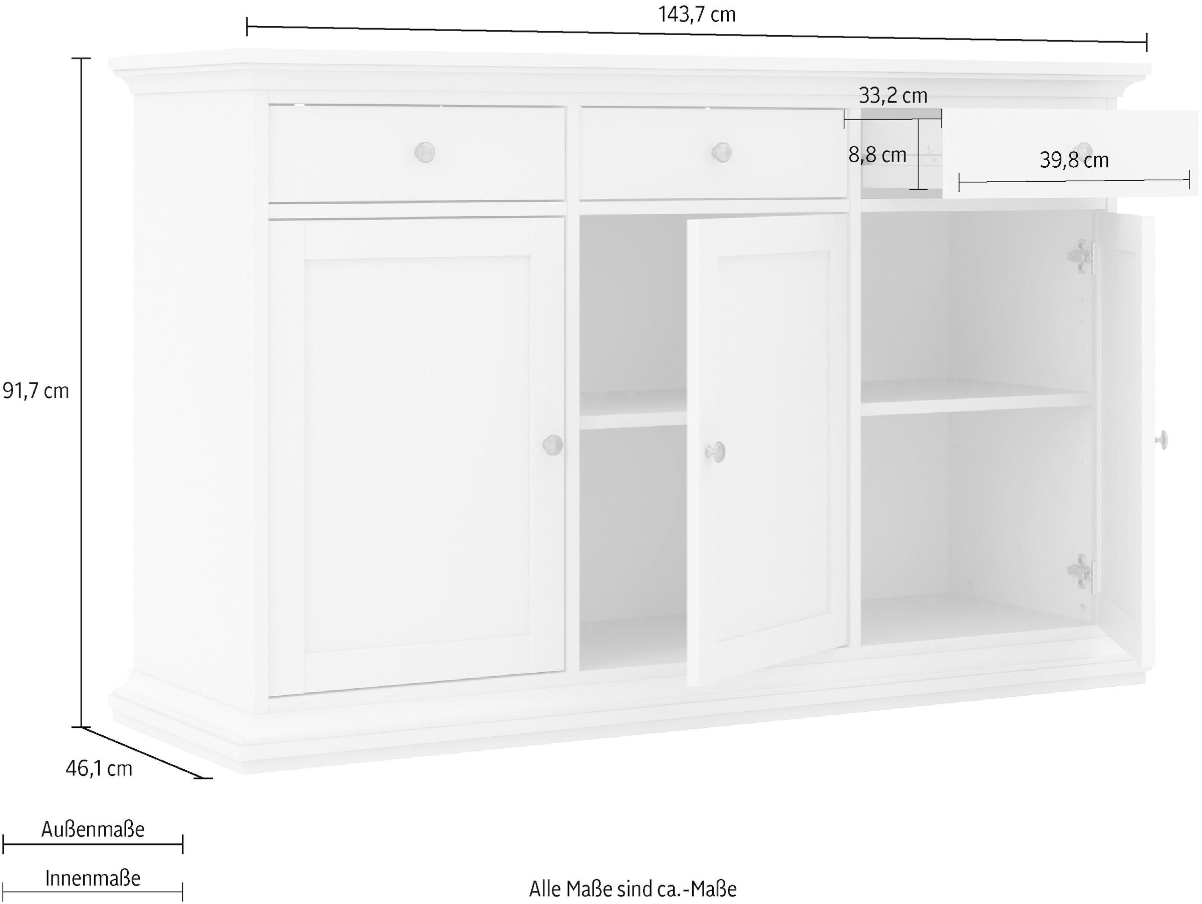 Home affaire Kommode »Paris«, mit vielen Staurammöglichkeiten und einer Rahmenoptik, Breite 143,7 cm