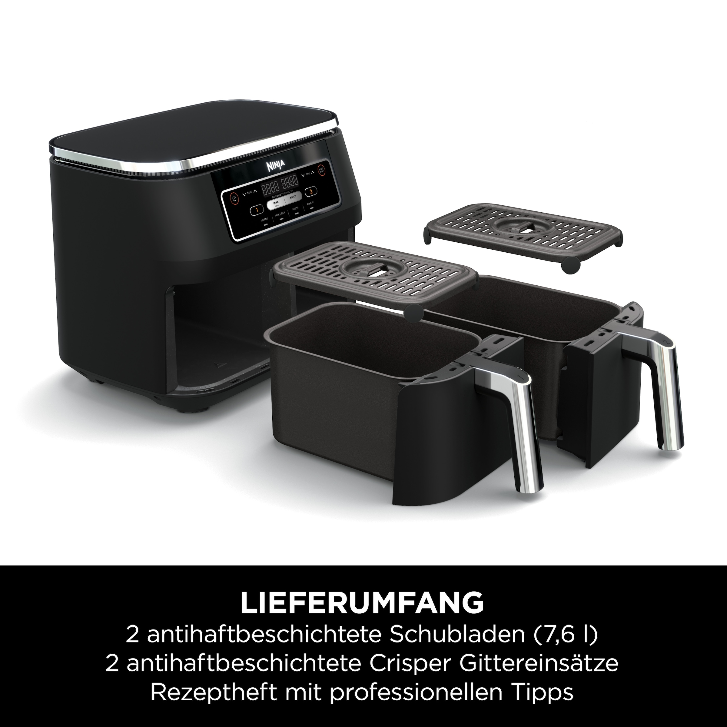 NINJA Heißluftfritteuse »AF200EU Ninja Foodi«, 2400 W, 4-in-1 Dual Zone, 7,6 L
