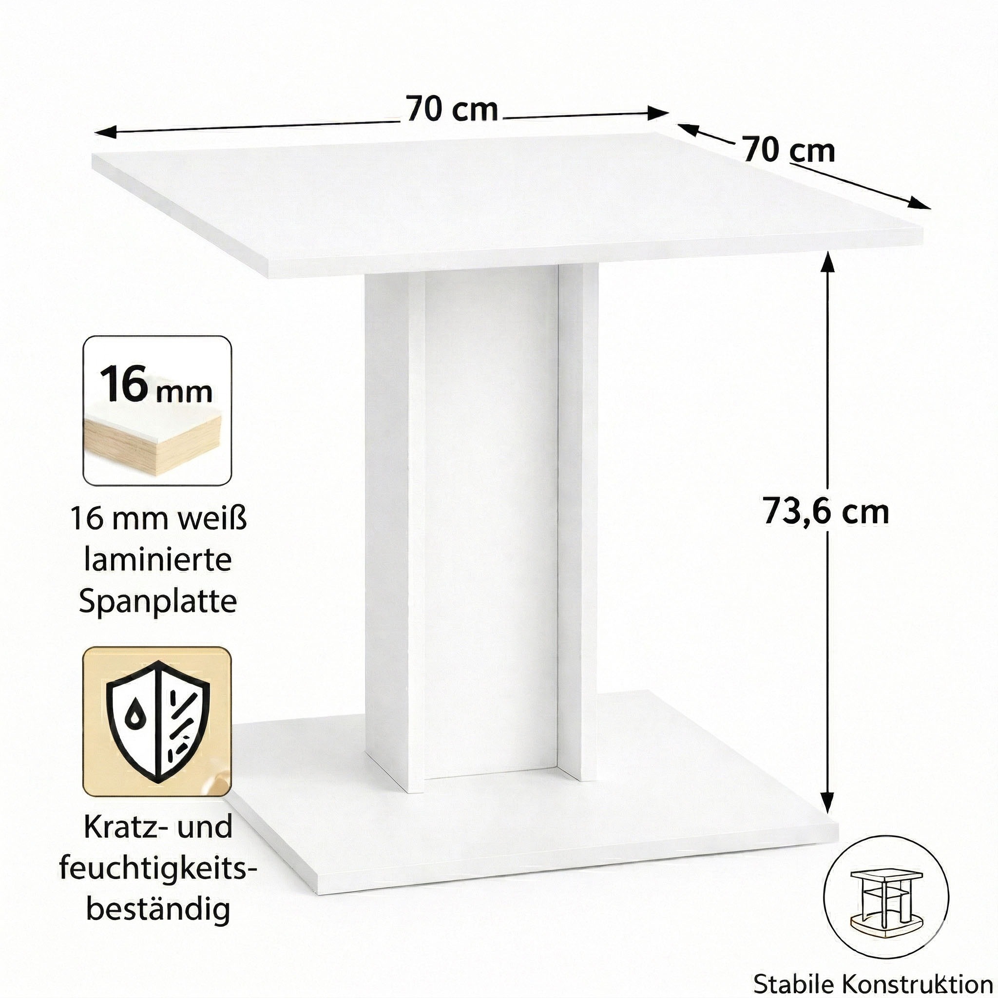 OTTO home Esstisch »Square Säulentisch, Küchentisch, Bistrotisch, Kompakt-Esstisch« Quadratischer Esstisch; verschiedene Farben erhältlich; Breite: 70 cm