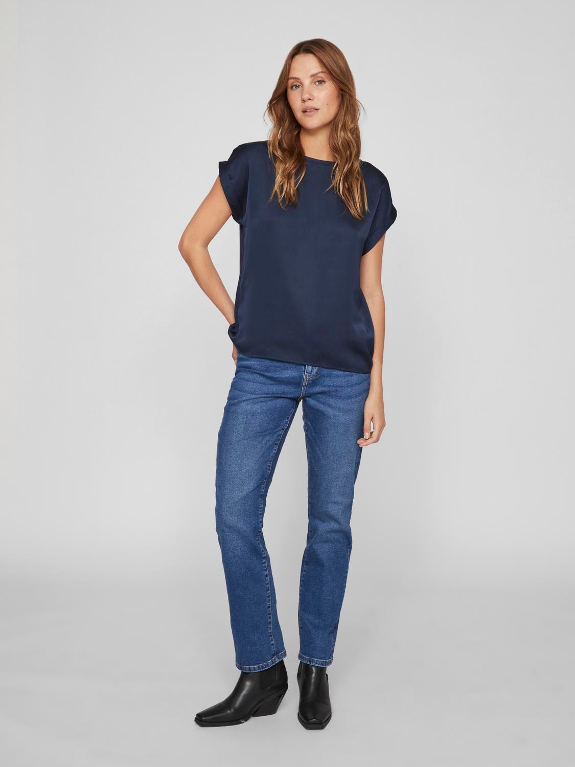 Vila Kurzarmshirt »VIELLETTE S/S SATIN TOP - NOOS«, Satin Optik