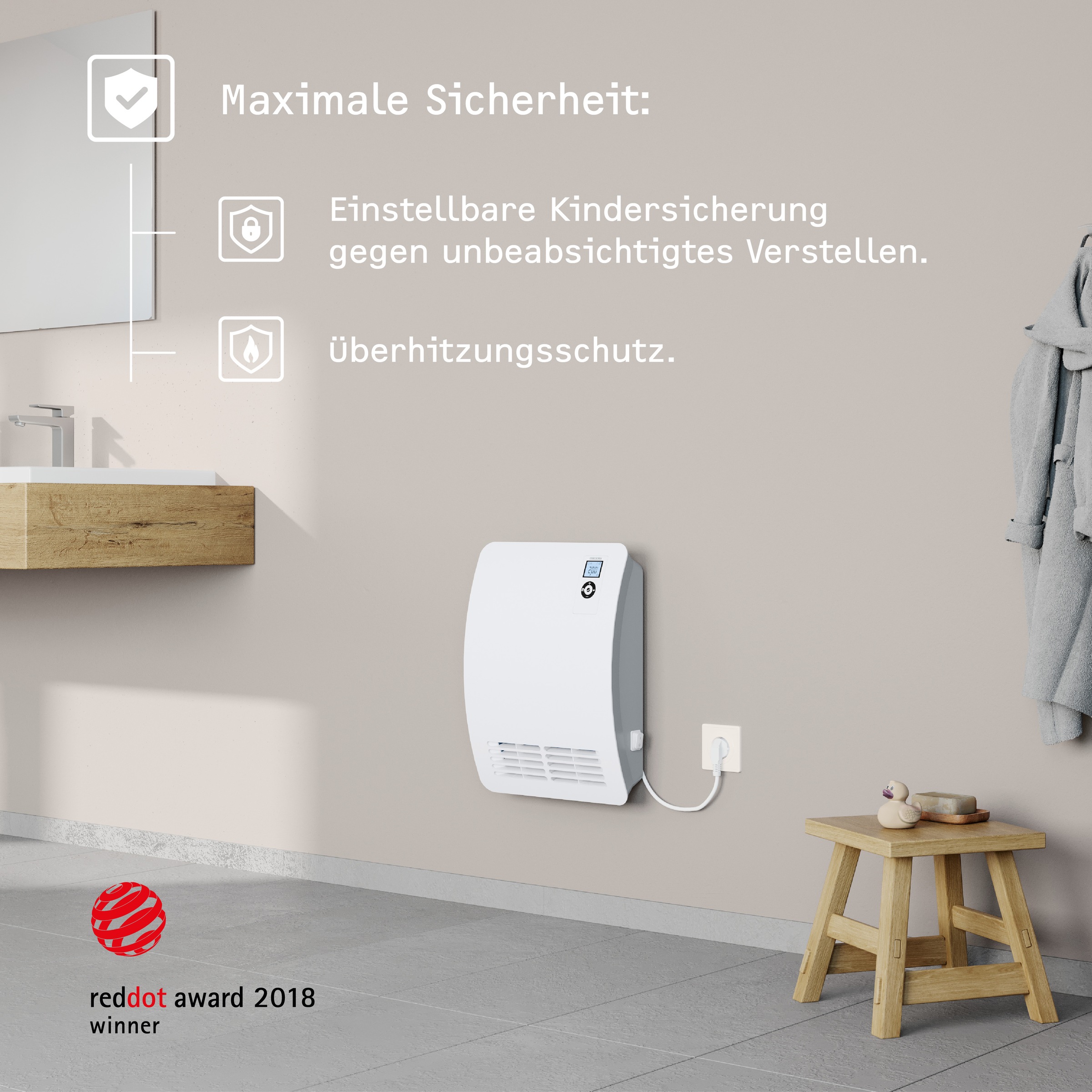 STIEBEL ELTRON Badschnellheizer »CK 20 Premium, Heizlüfter energiesparend, 2 kW«, VDE geprüft, LC-Display, Wochentimer, 120 Min. Timer, Silent Mode