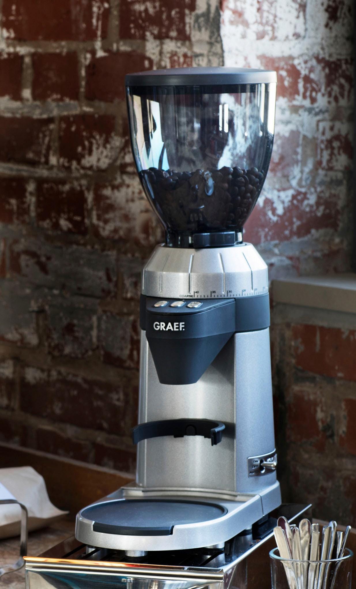 Graef Kaffeemühle »Kaffeemühle CM 900«, 128 W, Kegelmahlwerk, 350 g  Bohnenbehälter, mit automatischer Dosierung, Aluminium Schaufelrad auf  Rechnung bestellen