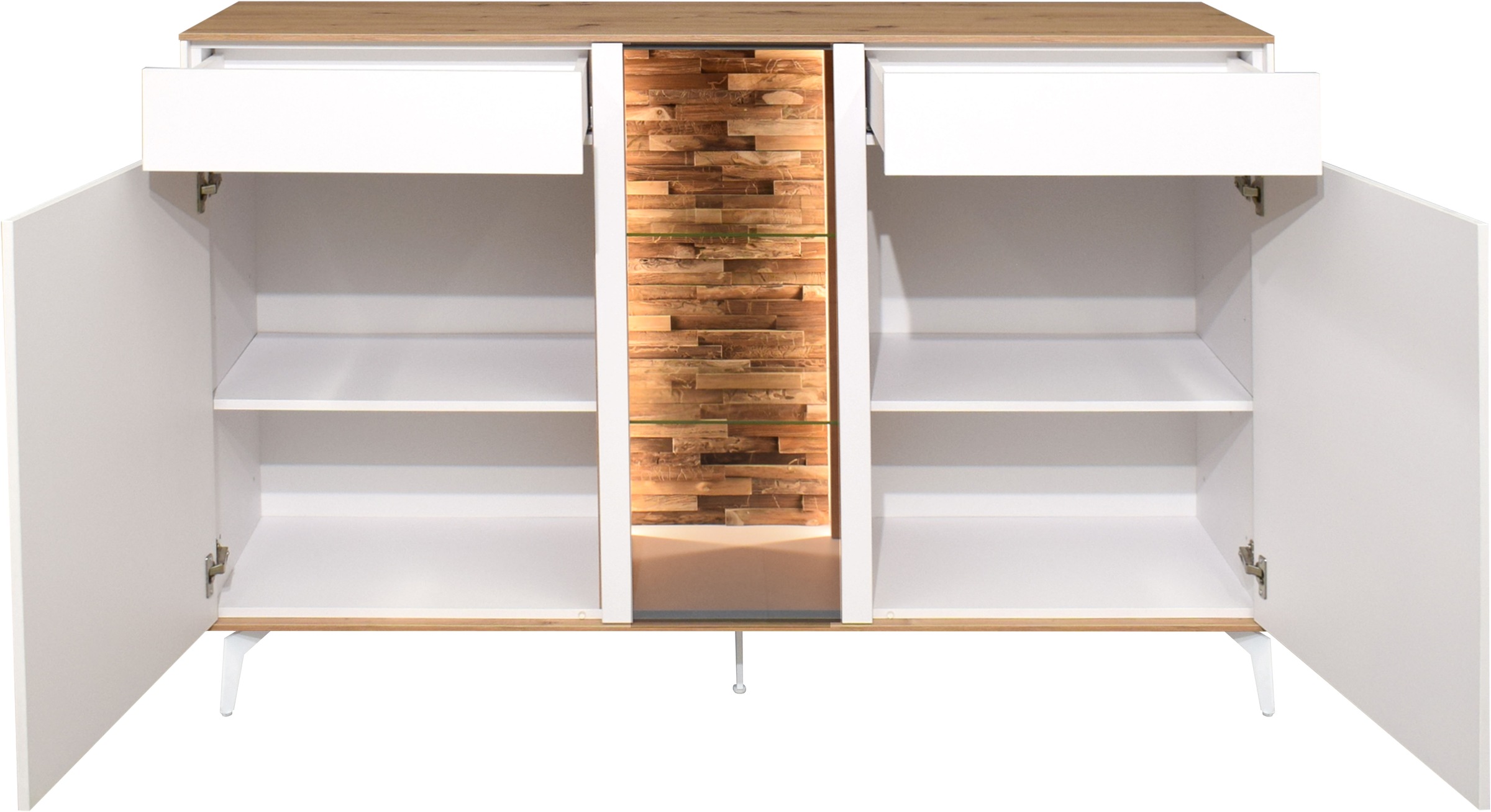 Mäusbacher Kommode, Faro Sideboard 159 cm, inkl. Beleuchtung, Push to open, Metallfüße