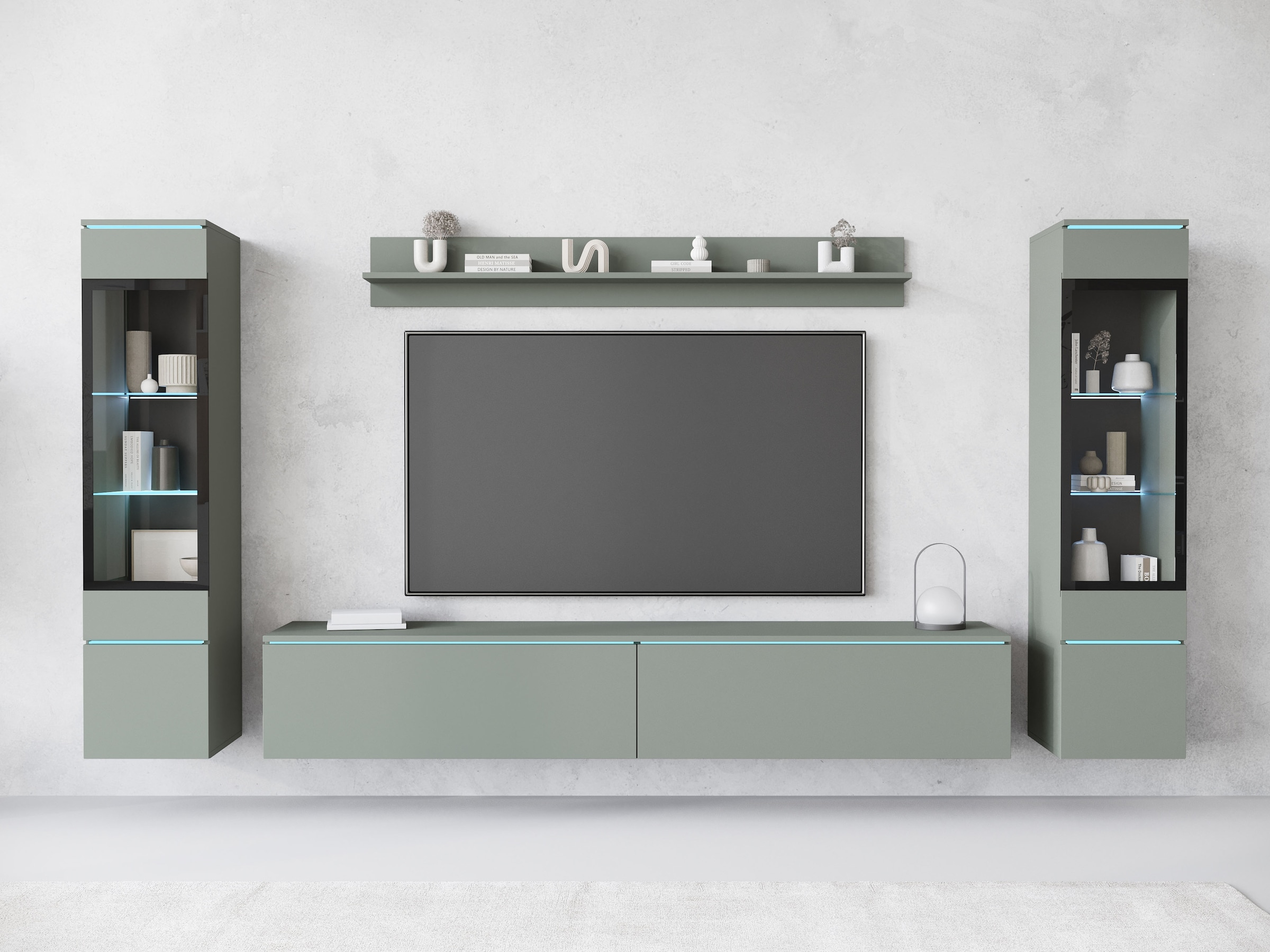 INOSIGN Wohnwand »VERA II, Vitrinen Türanschlag wechselbar«, (Komplett-Set, 4 St.), Mediawand 260 cm, Vitrine mit Verglasung, stehend und hängend