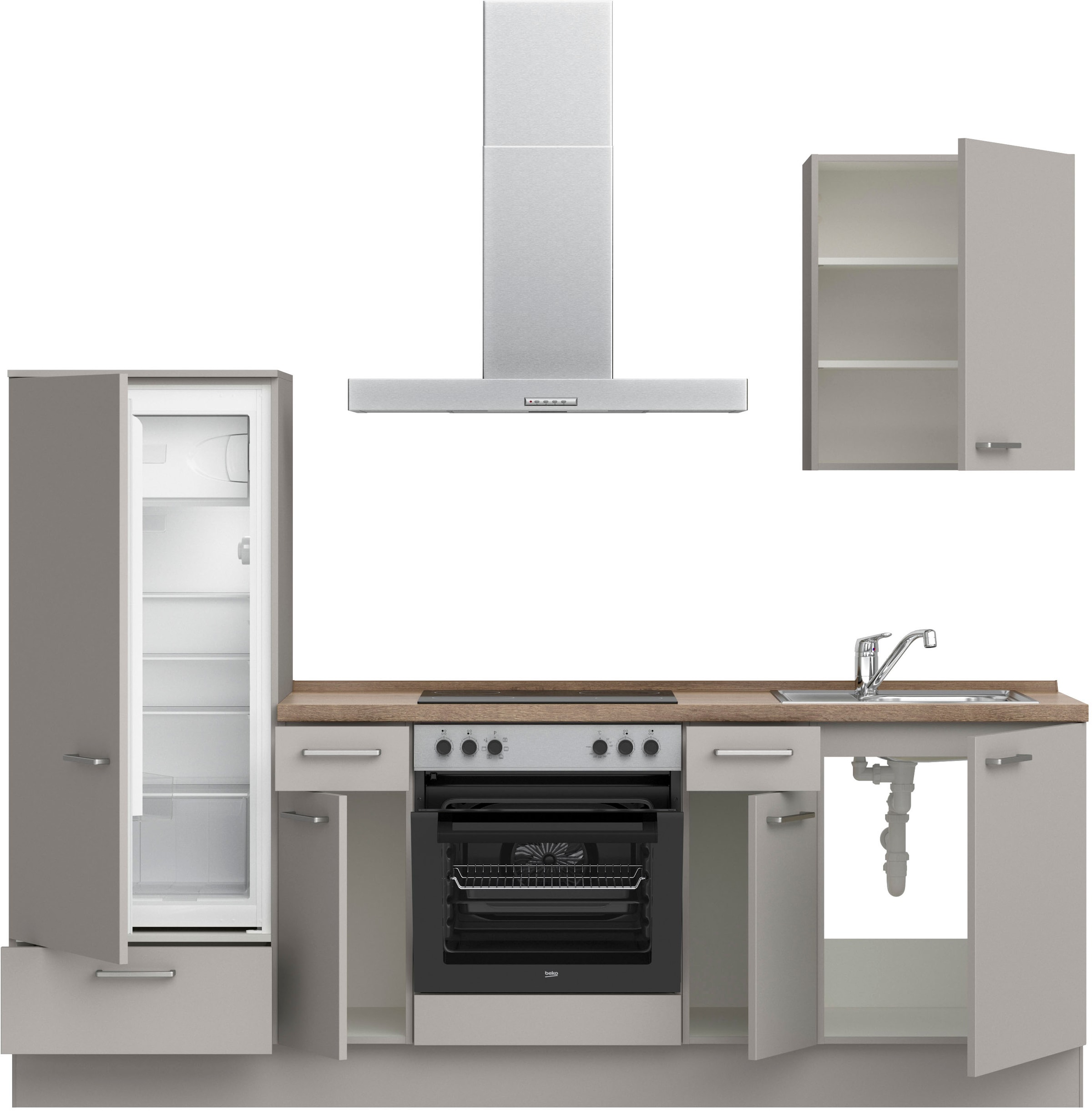 nobilia® Küchenzeile »"Touch I", NEU: individuell anpassbar mit gratis Profi-Beratung« vormontiert, Breite 240 cm, Ausrichtung wählbar, wahlw. mit E-Geräten