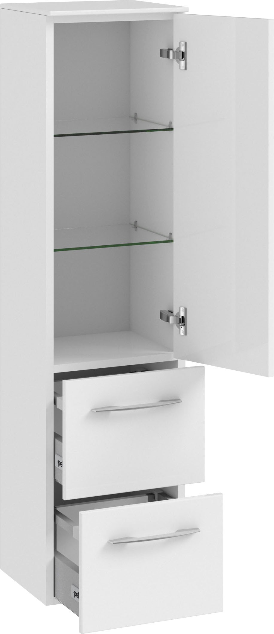 Saphir Badmöbel-Set »Cassca Sprint 3-teilig Mineralmarmor-Waschtisch mit LED-Spiegelschrank«, (4 St.), Midischrank, inkl. Türdämpfer, 4 Türen, 4 Schubladen