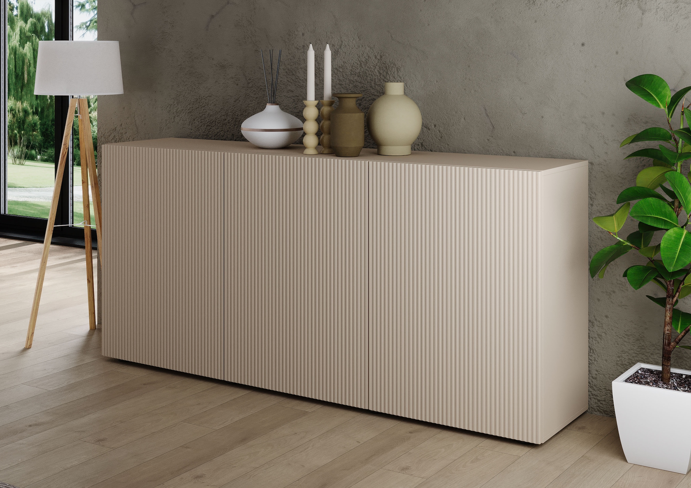 INOSIGN Sideboard »Rio Breite 181 cm, Kommode mit 3 Türen, Anrichte,«, geriffelte Front, modern u. elegant, viel Stauraum