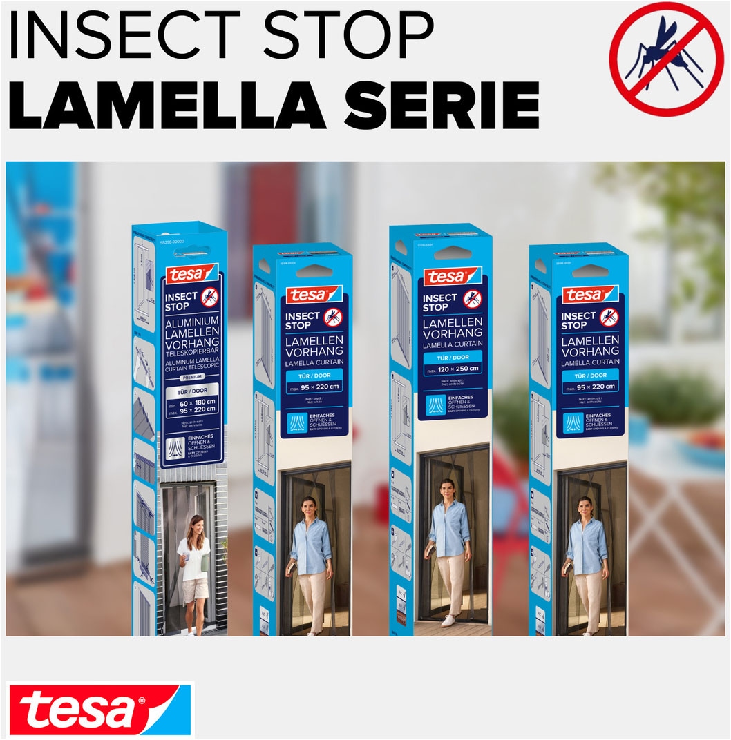 tesa Insektenschutz-Tür »Lamellen Vorhang - Fliegenvorhang für Balkon und Terassentüren« Packung, Fliegennetz, Klettband, 1 Stk. tlg. INSECT STOP Vorhang inkl. Klettverschluss - 120 x 250 cm