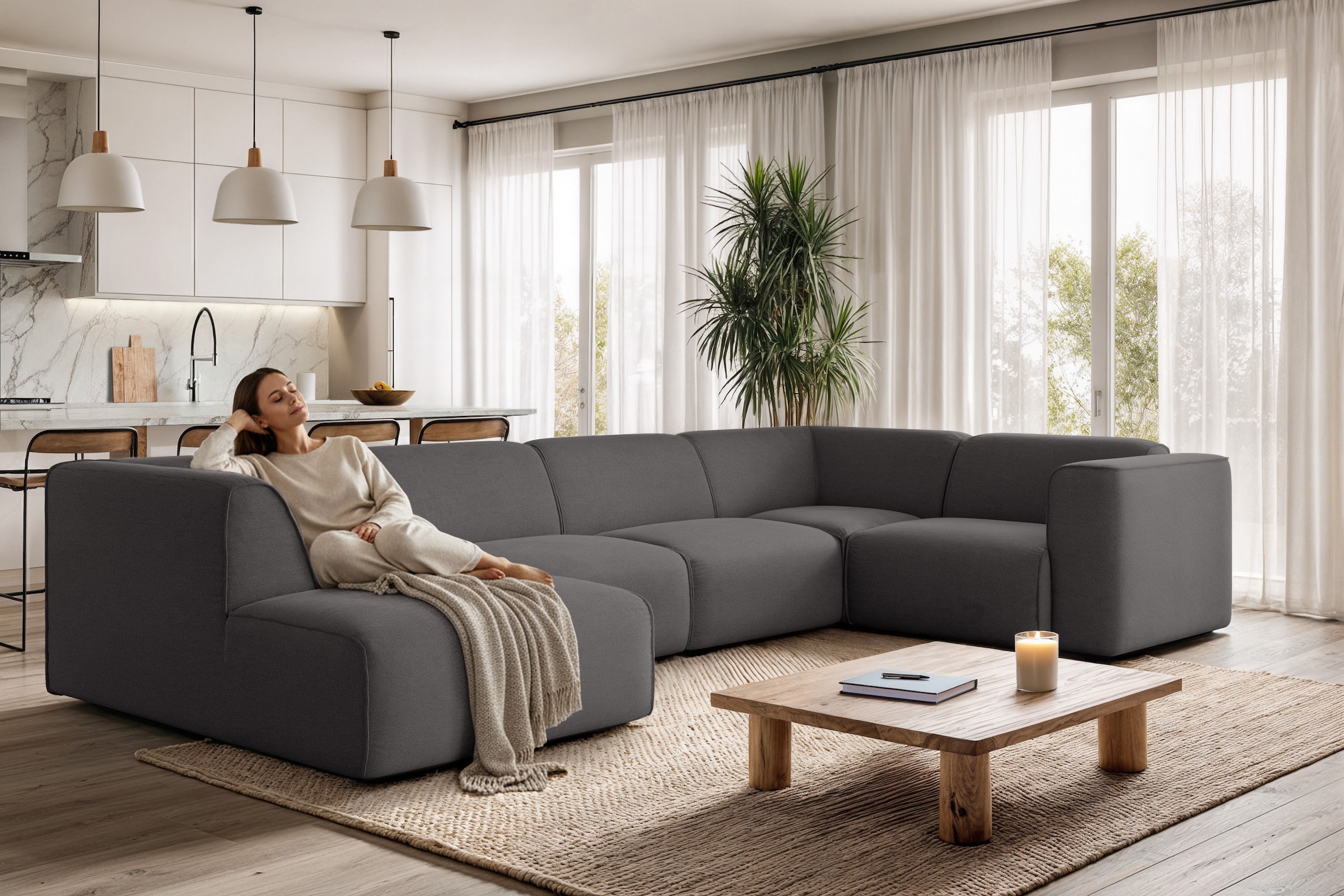 OTTO home Wohnlandschaft »Merid U-Form, B: 367 cm« jederzeit durch Module erweiterbar