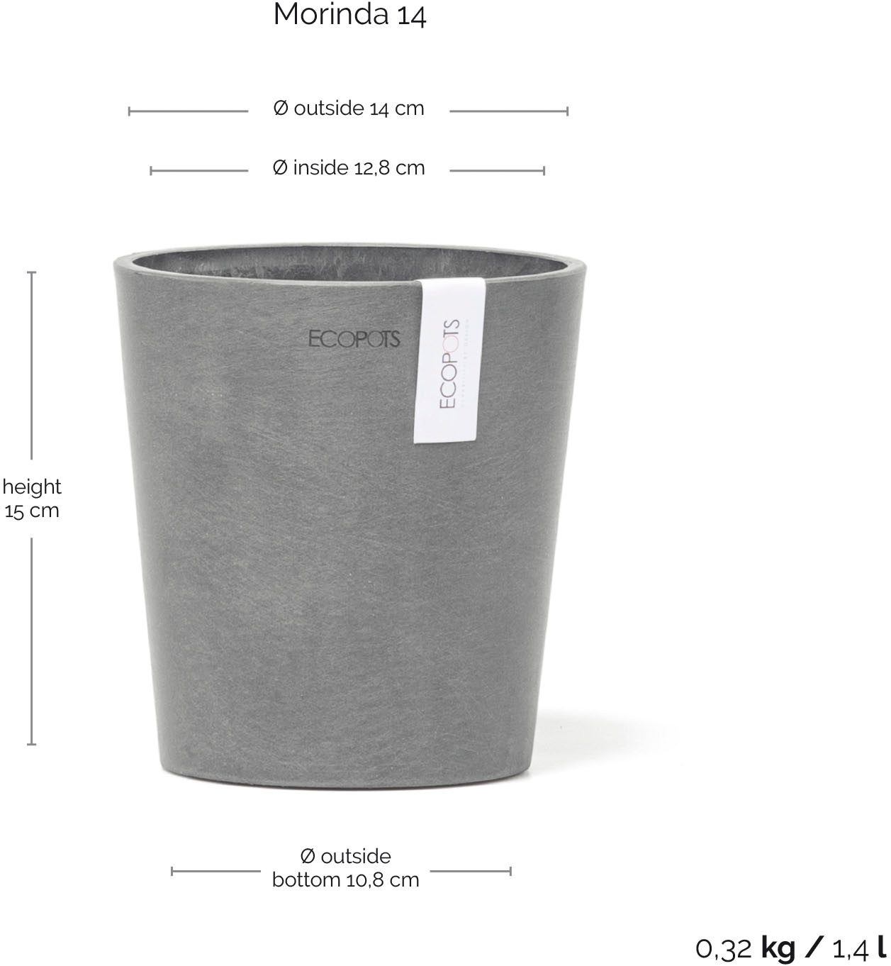 ECOPOTS Blumentopf »Morinda« ØxH: 14,2x16 cm