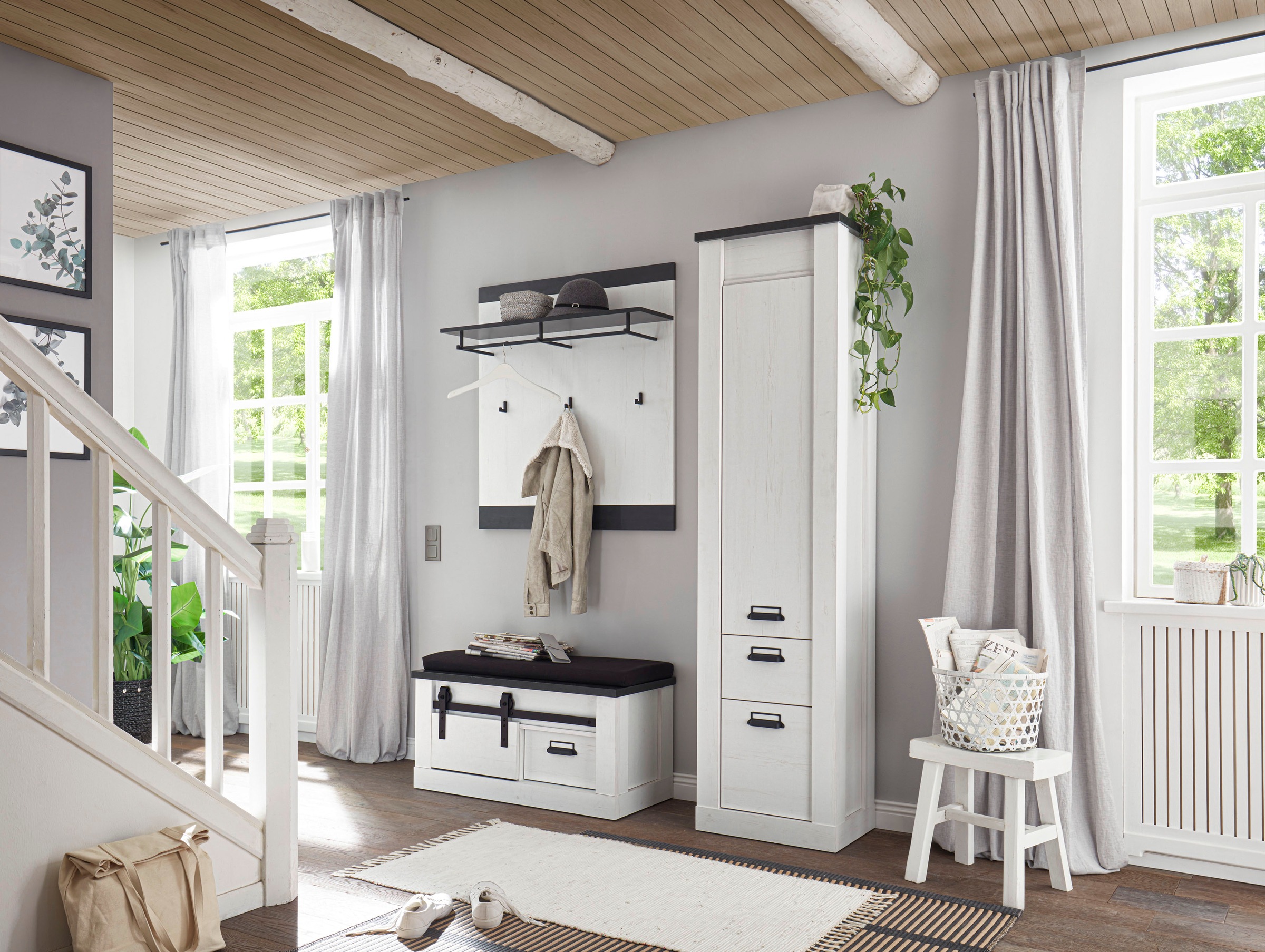 Home affaire Garderoben-Set "SHERWOOD" 3 Stk. tlg. mit Scheunentorbeschlag, günstig online kaufen