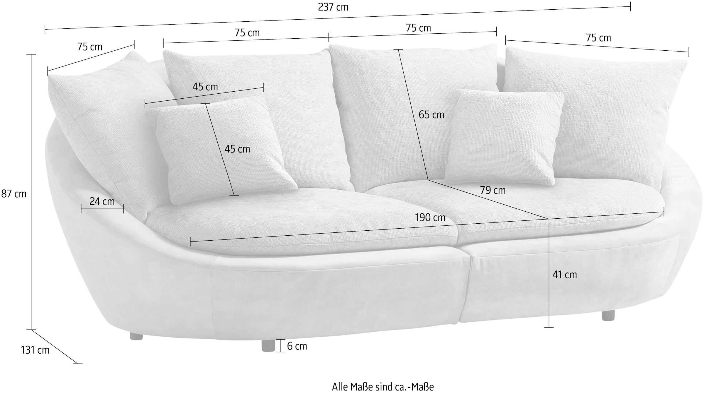 TRENDMANUFAKTUR Big-Sofa »Maui, inklusive 4 Rückenkissen und 2 Zierkissen, Designersofa«, Organische Form, Sofa frei im Raum stellbar, moderne Optik