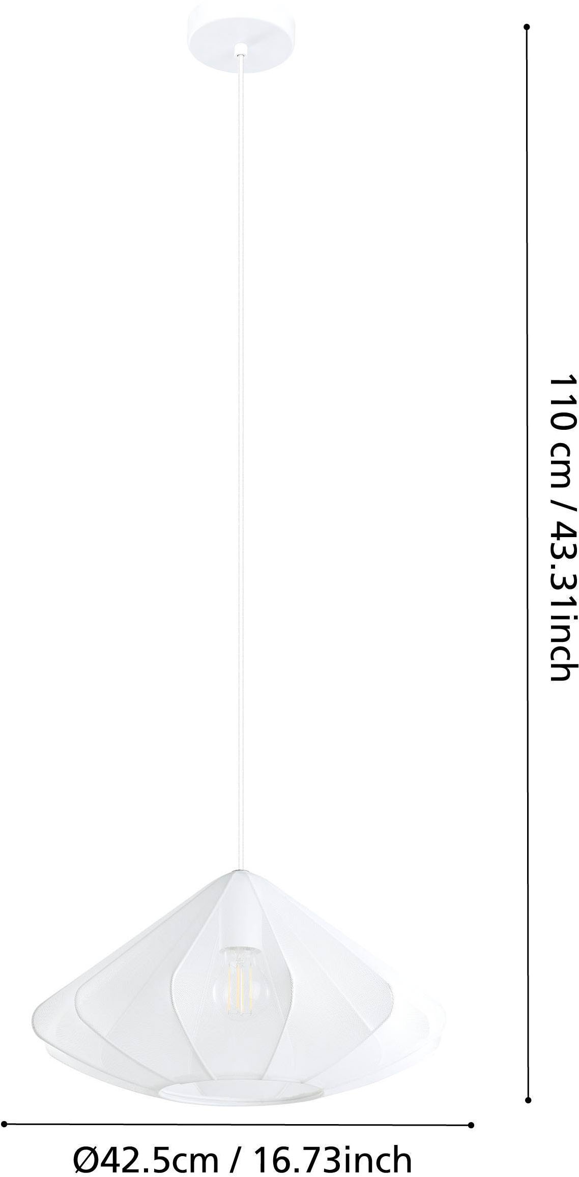 EGLO Hängeleuchte »Dolwen Hängelampe, Pendelleuchte, Esszimmerlampe Japanisch, E27, Lampe« E27 1 Stk. Hängeleuchte - H110 x Ø42,5 cm - weiß - 1X40W exkl.