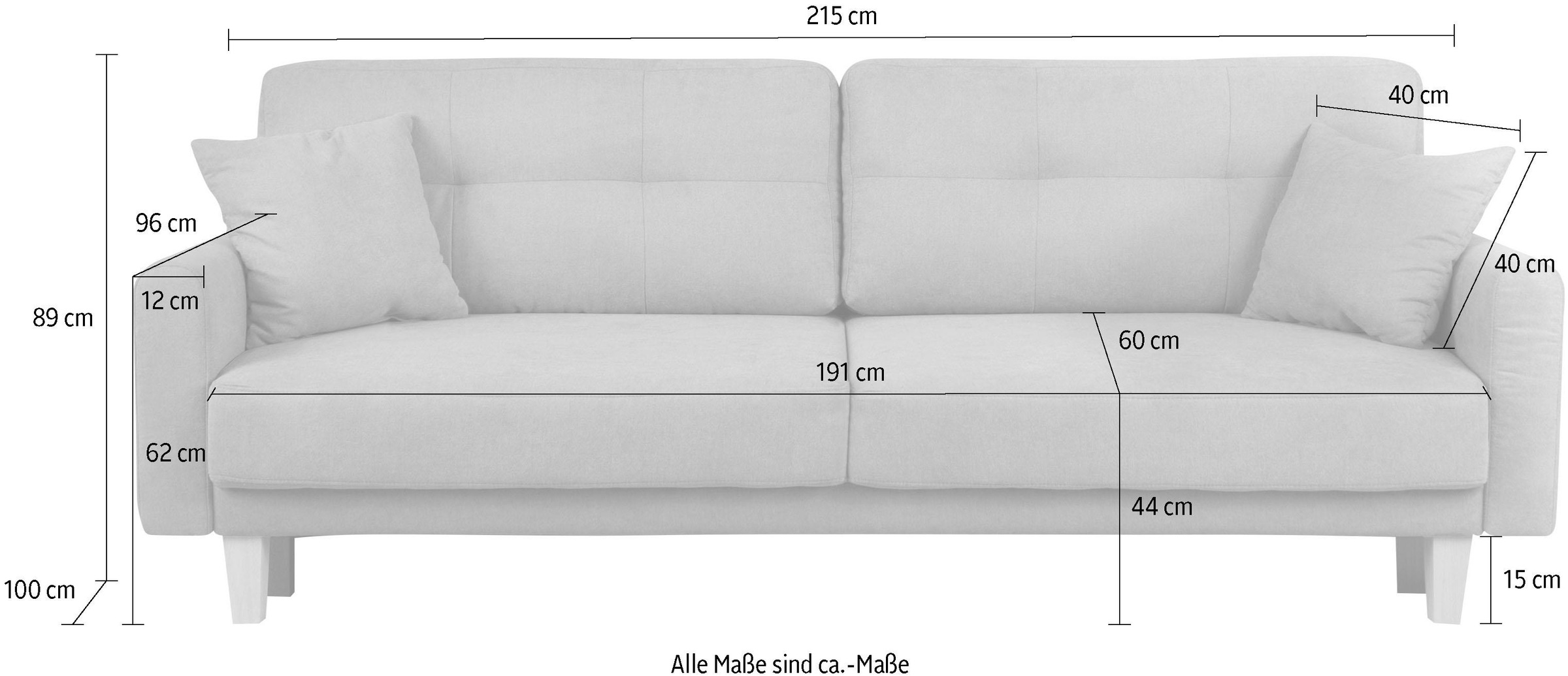 Home affaire 3-Sitzer »TRIPLO optionale Schlafsofa mit Bettkasten, Maße B/T/H: 215/100/89 cm«, Wahlweise Bettfunktion - Liegefläche 145x191 cm, Rücken-, Zierkissen