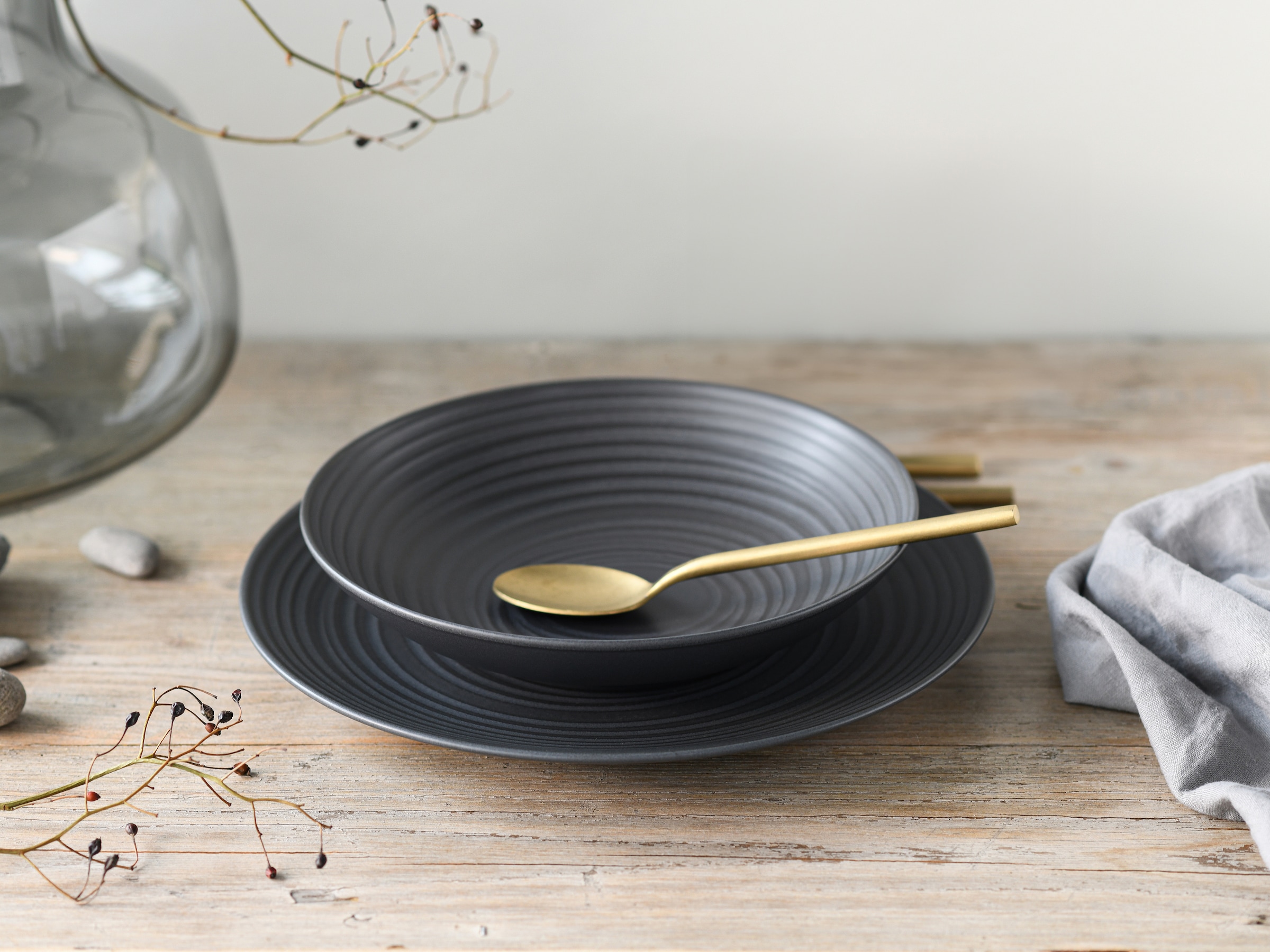 CreaTable Teller-Set »Lava Stone Black, Teller Set 18-tlg« Seidenmatte Glasur