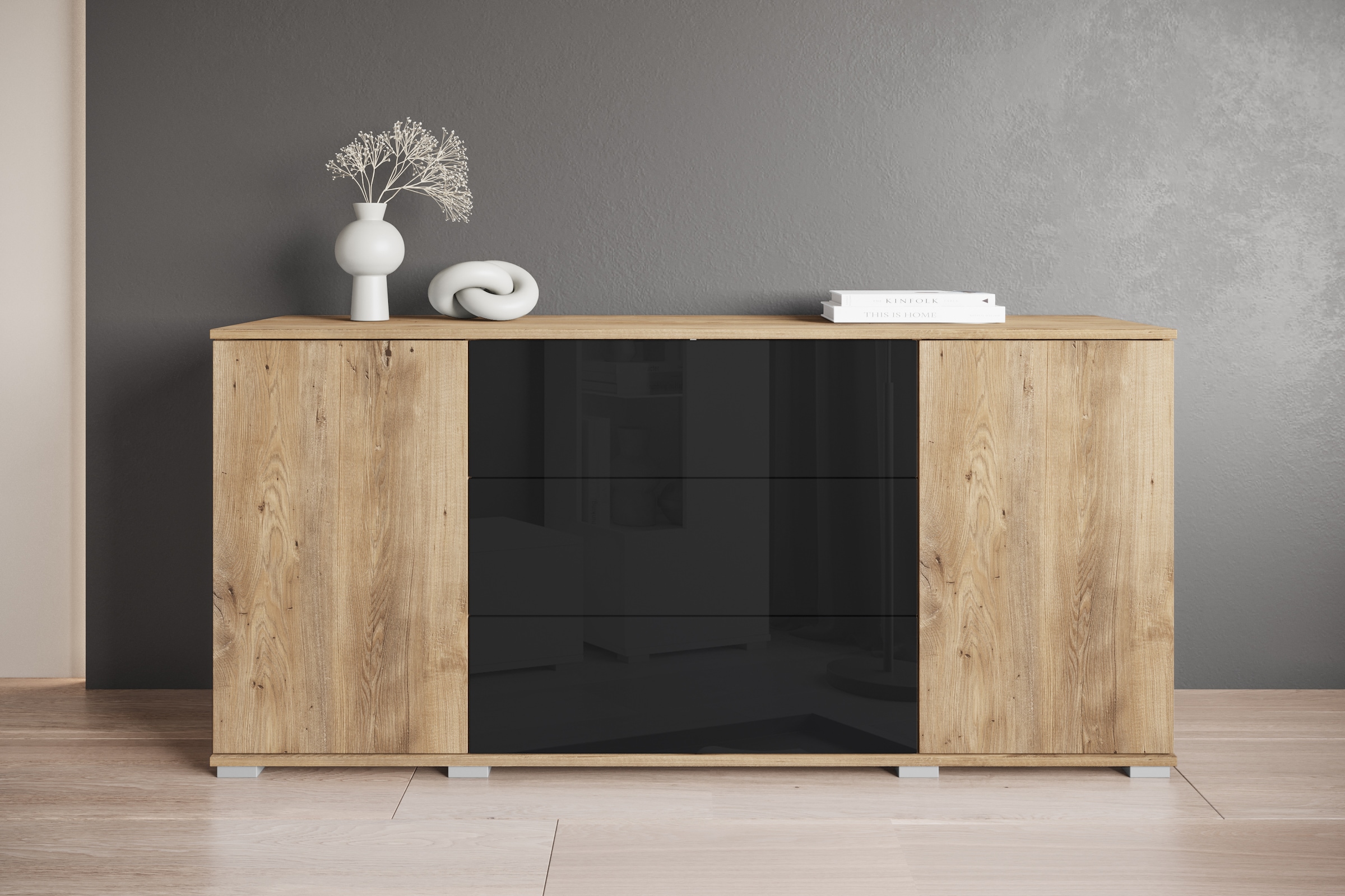 INOSIGN Sideboard »Kenia«, (1 St.), Modernes Sideboard mit 3 Schubladen und 4 Fächern, Breite 150 cm