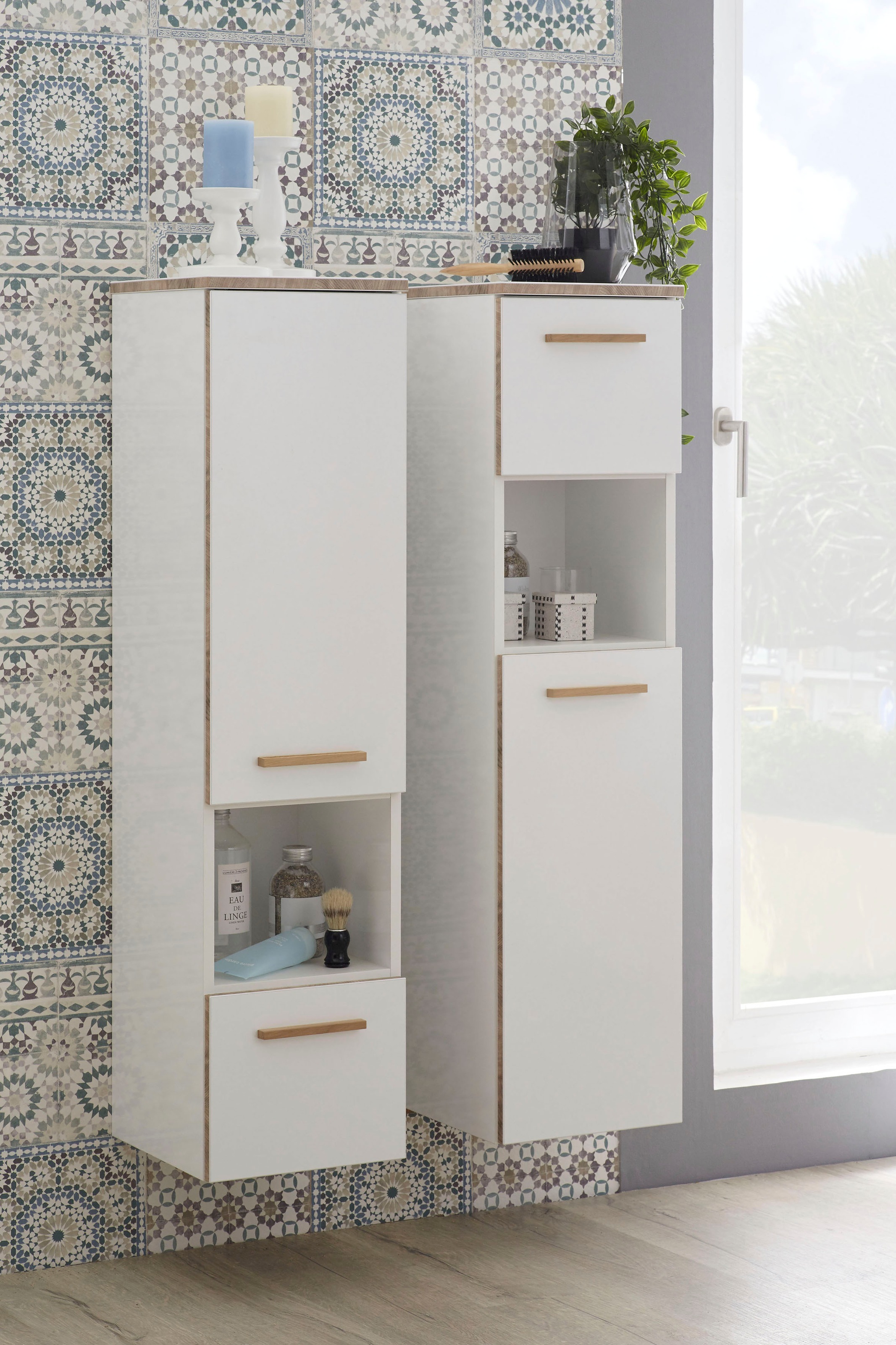 Saphir Midischrank »Quickset 931 Badschrank in Weiß Glanz, 1 Tür, 1 Nische, 1 Schublade« 2 Glas-Einlegeböden, inkl. Türdämpfer, 30 cm breit, 123,2 cm hoch