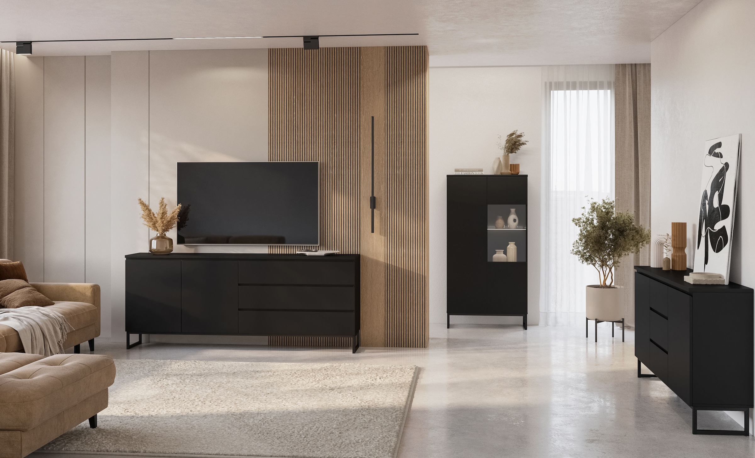 OTTO home Vitrine »Modo II, Breite 80 cm, moderner griffloser Vitrineschrank« Vitrine viel Stauraum, Einlegeböden verstellbar, Glastür, Metallkufen