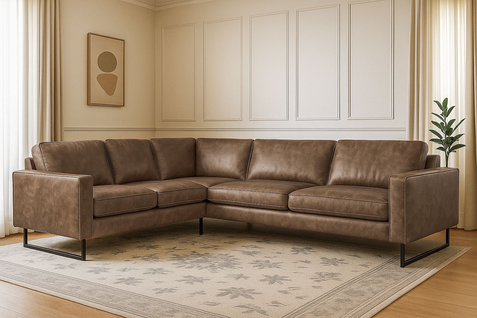 Places of Style Ecksofa »Pinto, XXL, 250/290 cm, langer Schenkel, Ottomane«, Cord, Chenille, Lederoptik, mit Keder, Metallfüße, Wellenunterfederung
