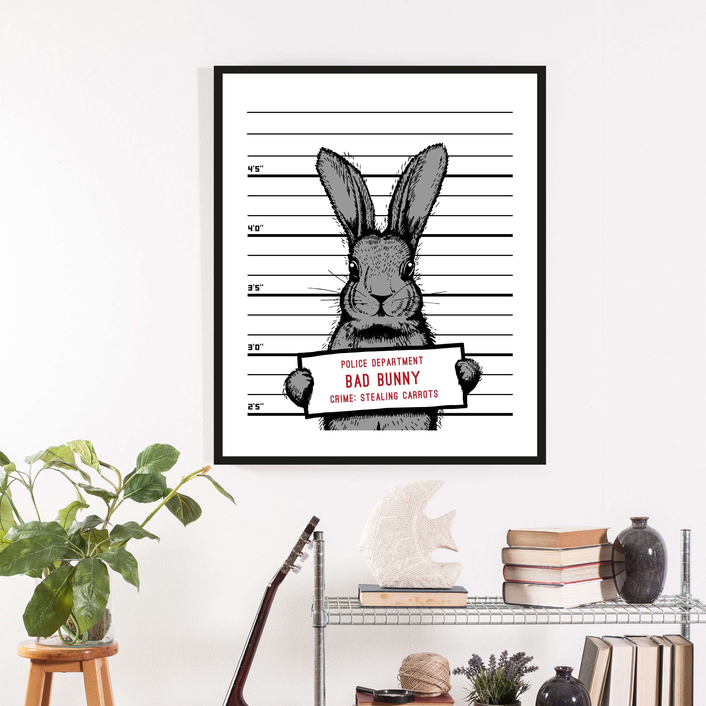 queence Bild »Akani«, Hase-Hasen-Haustiere-Schwarz-Weiß-Humor, (1 St.), HD Premium Poster-Druck inkl. Holzrahmen