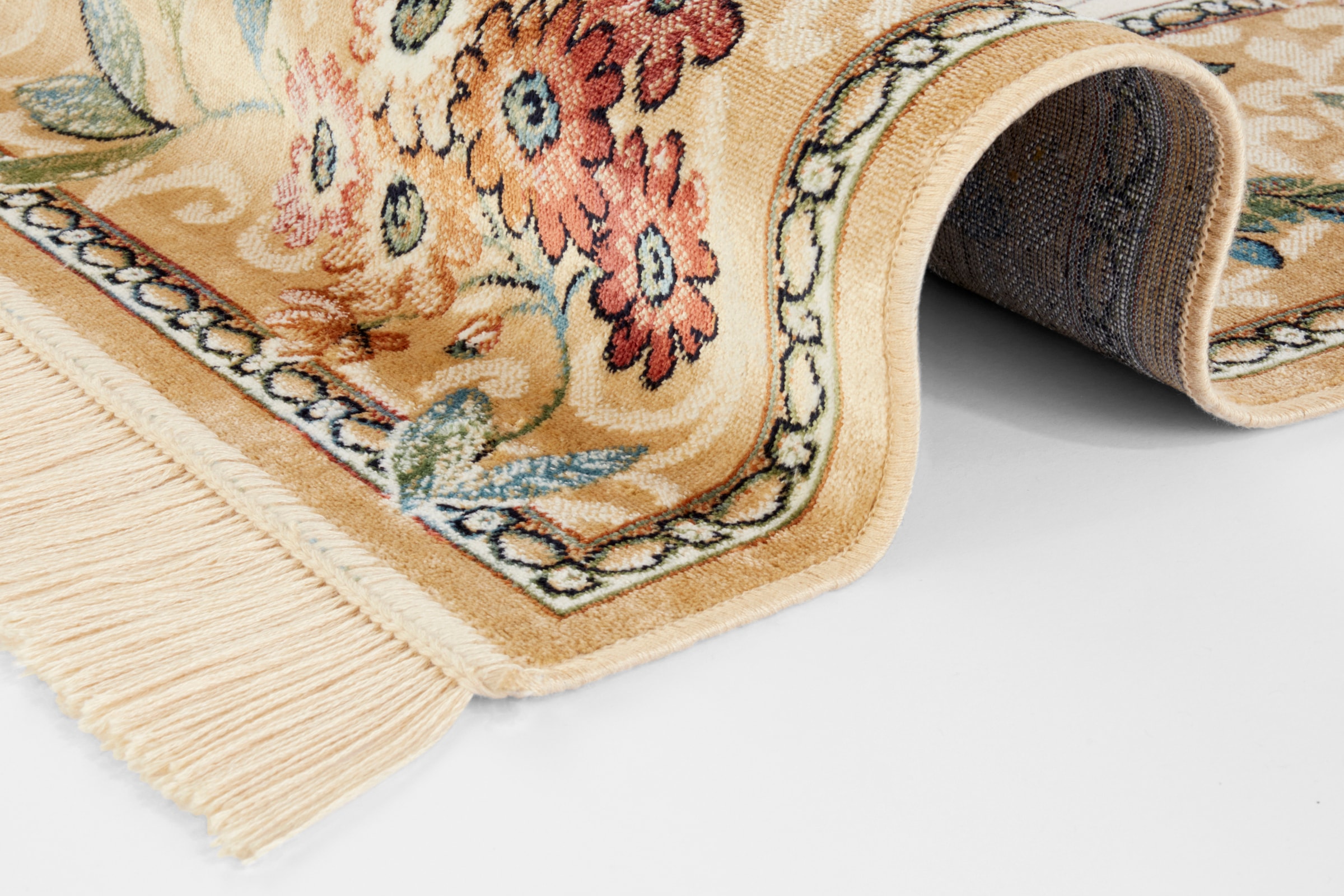 NOURISTAN Teppich »Orient Flowers«, rechteckig, 5 mm Höhe, Kurzflor mit Fransen, Orient, Wohnzimmer, Schlafzimmer, Esszimmer