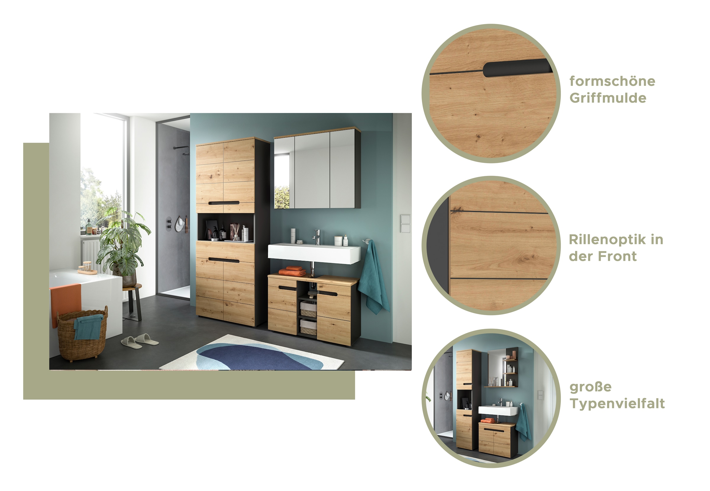 INOSIGN Badspiegel »REHAT, Breite 63 cm, mit 3 Ablageböden, hochwertiges Spiegelglas«, Badmöbel, Spiegel, Wandspiegel, Bad, Badezimmer