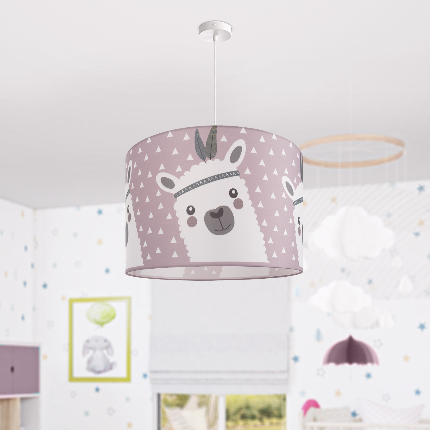 Paco Home Pendelleuchte »Ela 214«, 1 flammig, Leuchtmittel E27 | ohne Leuchtmittel, Kinderlampe Deckenlampe LED Kinderzimmer Lampe Lama-Motiv, E27