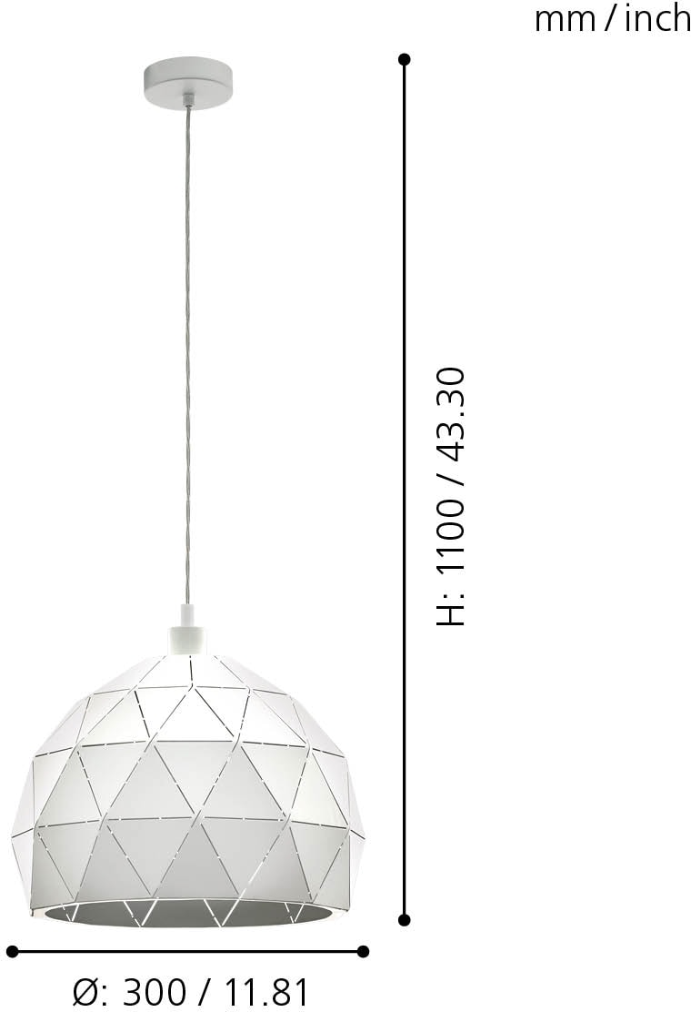 EGLO Hängeleuchte »ROCCAFORTE Pendellampe, Stahl, E27, IP20, Esszimmerlampe, Hängelampe«, 1 flammig, Leuchtmittel E27 | ohne Leuchtmittel, Hängeleuchte - H110 x Ø40 cm - weiß - 1X60W exkl.