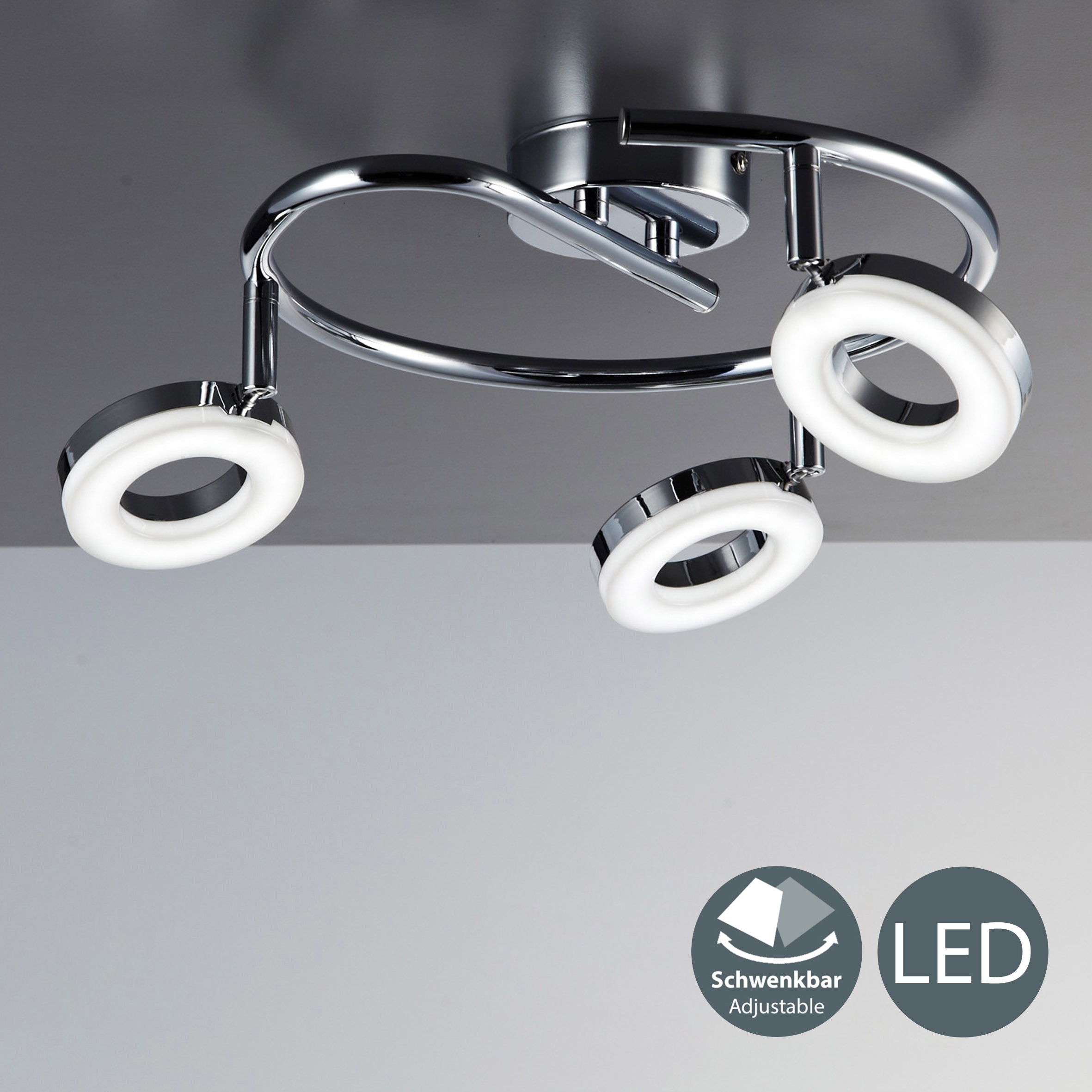 B.K.Licht LED Deckenspots »Yuna«, 3 flammig, Leuchtmittel LED-Board | LED fest integriert, LED Deckenleuchte, dreh- und schwenkbar, 3x 4,5W 450LM 3000K, chrom